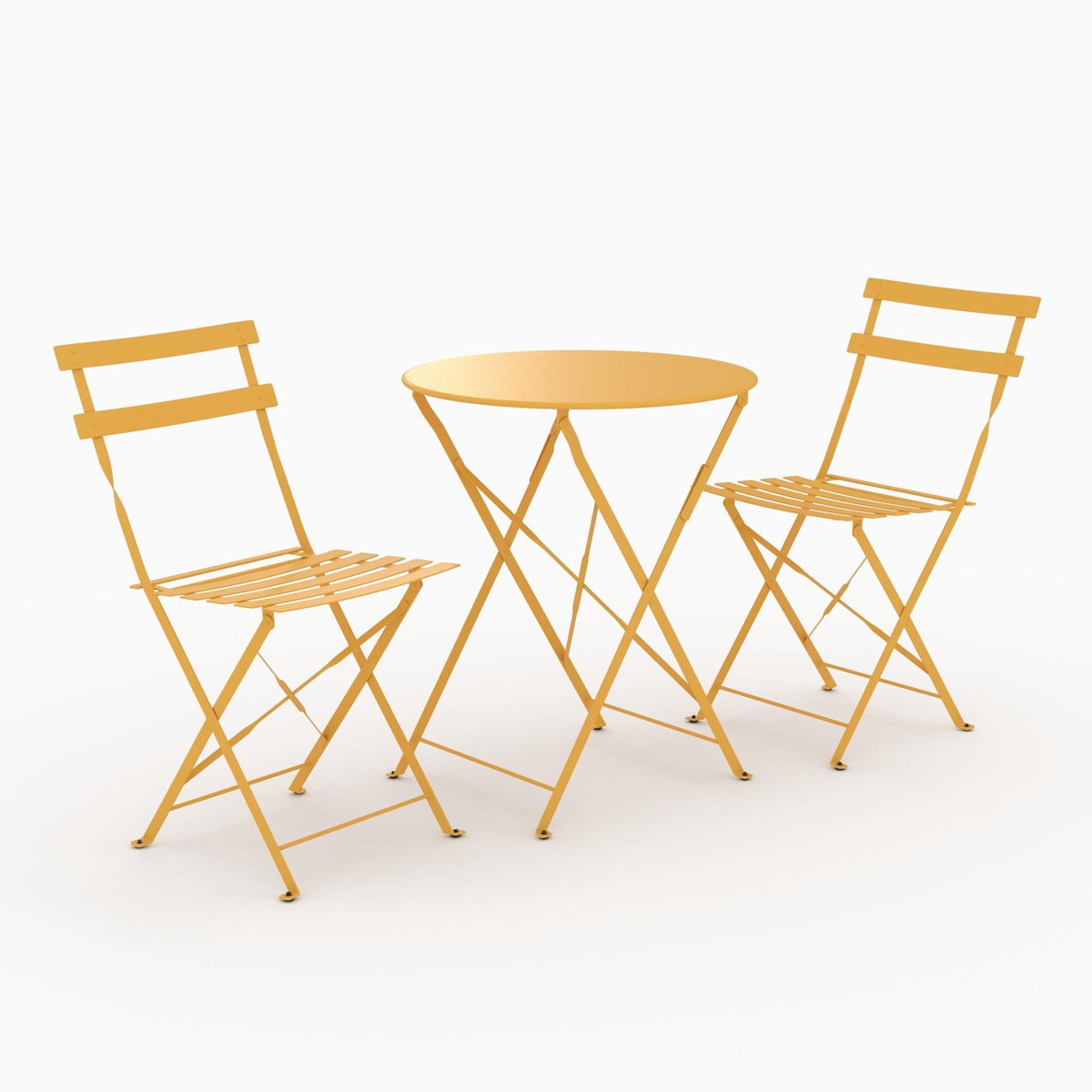 Rendez vous déco Table ronde et chaises de jardin pliantes 2 places en métal jaune-Kayla