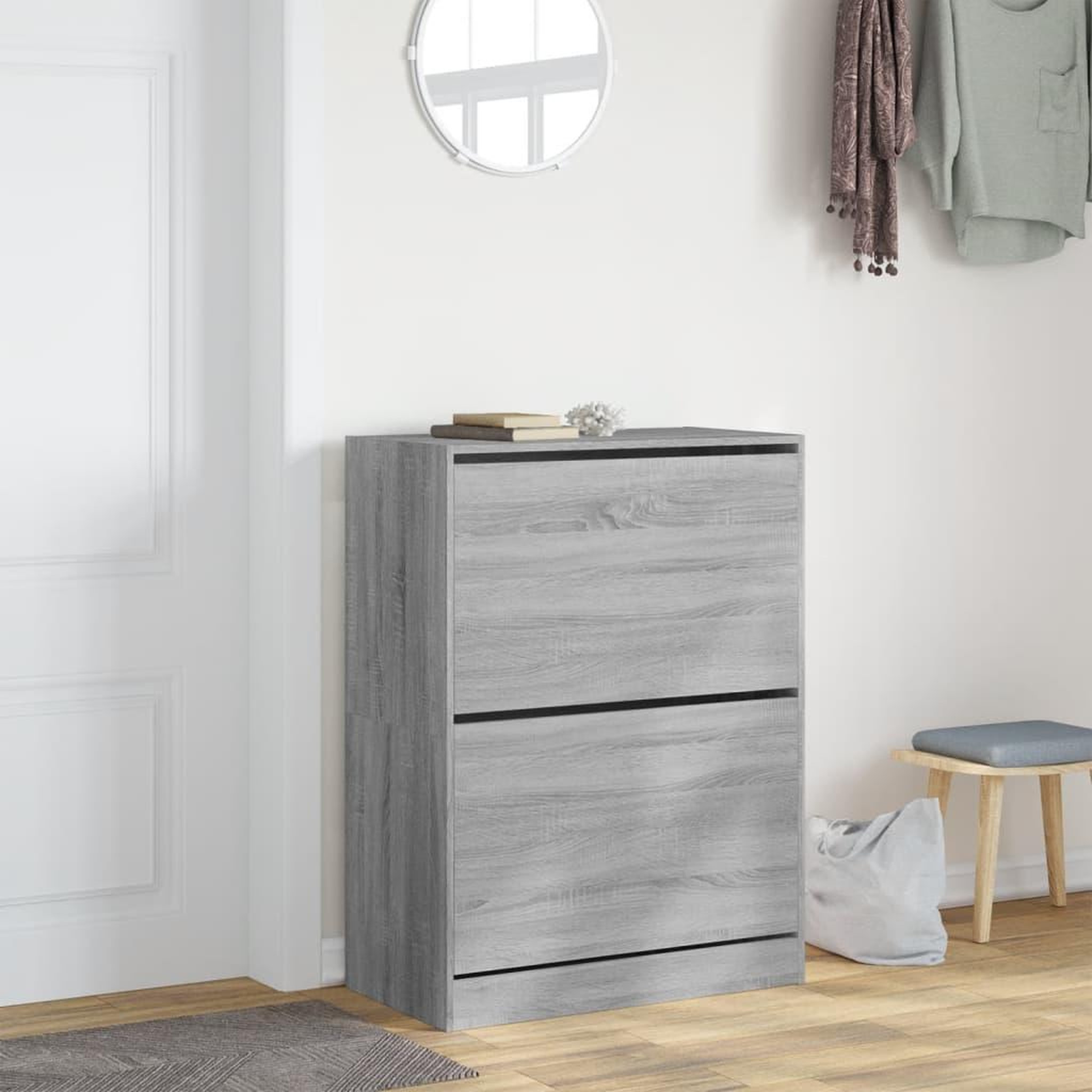 Voir la diapositive 3 : VIDAXL Armoire a chaussures 2 tiroirs rabattables sonoma gris