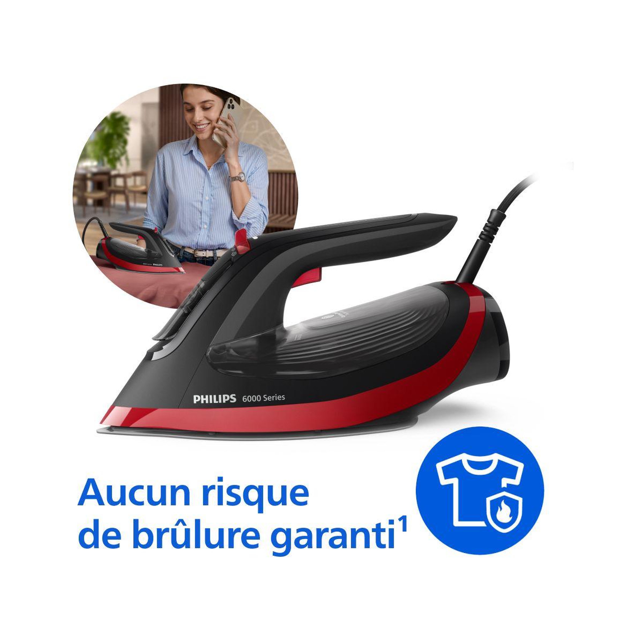 Voir la diapositive 4 : Philips Fer à repasser DST6130/40 fer à vapeur Série 6000 Noir/Rouge, 2600W