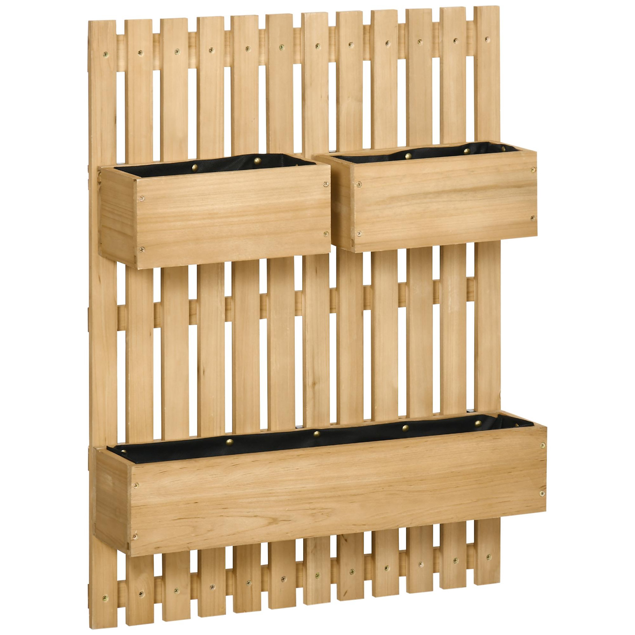Voir la diapositive 1 : OUTSUNNY Jardinière murale avec treillis - lot de 3 jardinières murales - dim. 60L x 16l x 80H cm - bois sapin pré-huilé