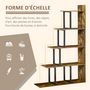 Voir la diapositive 4 : HOMCOM Étagère bibliothèque séparateur de pièce style industriel en escalier 5 étagères dim. 102L x 30l x 160H cm acier noir panneaux particules aspect vieux bois chêne