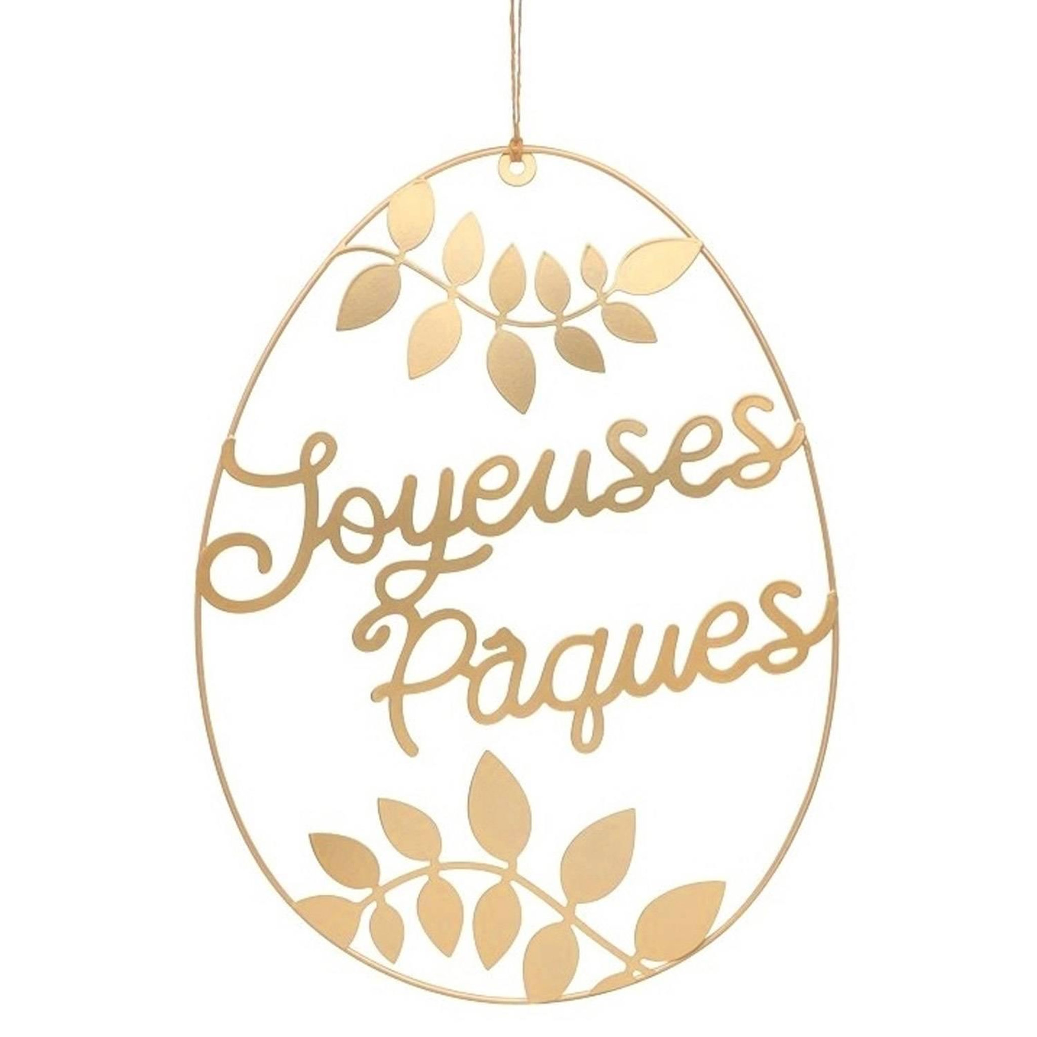 CHAKS Oeuf métal doré Joyeuses Pâques à suspendre 40cm