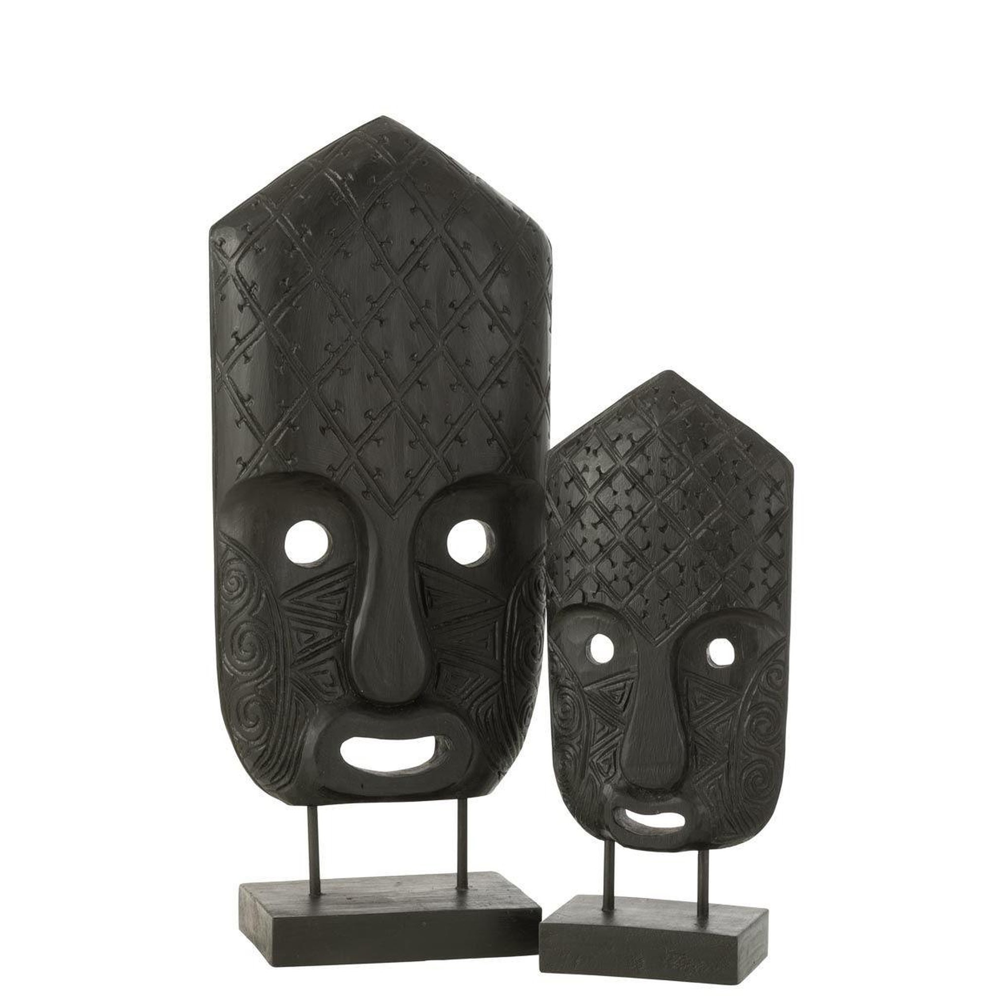 Voir la diapositive 2 : J-LINE Statuette déco  masque primitif  42cm noir