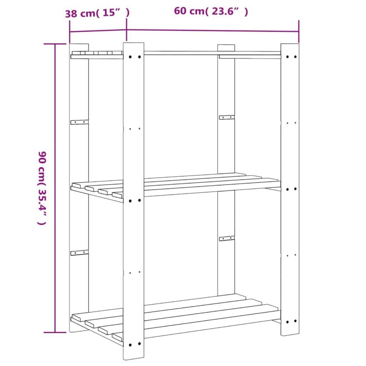 VIDAXL Support de rangement a 3 niveaux gris 60x38x90 cm bois de pin