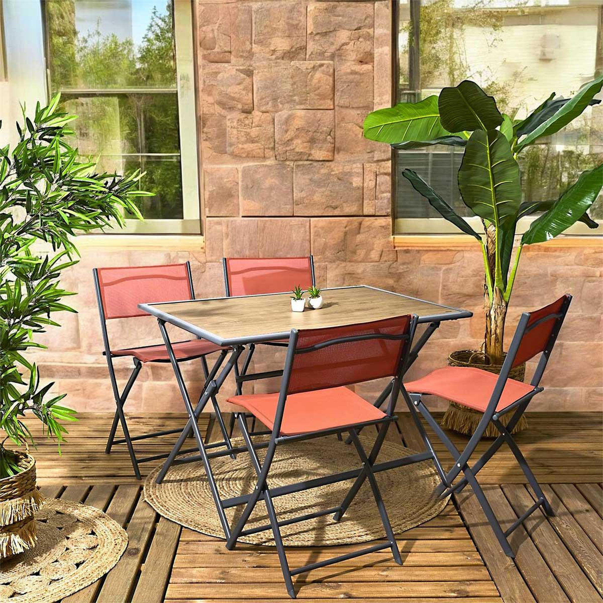 Voir la diapositive 5 : The Home Deco Factory Table de jardin pliable  barcelone  110cm gris & naturel