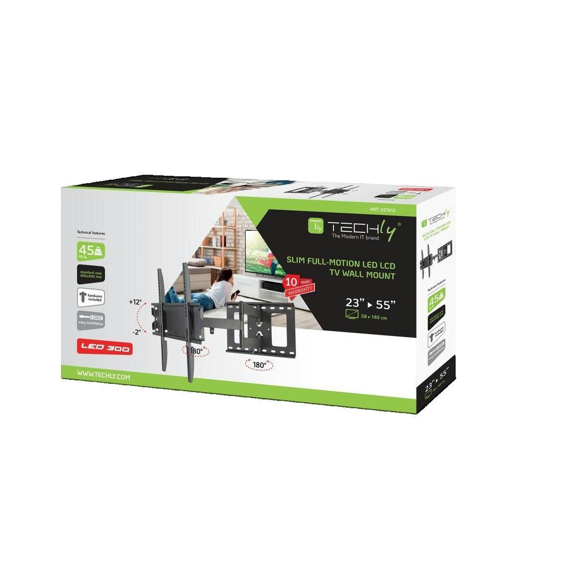 Voir la diapositive 2 : TECHLY Support Mural TV Techly 8054529027613 Noir pour écrans 32-55 pouces