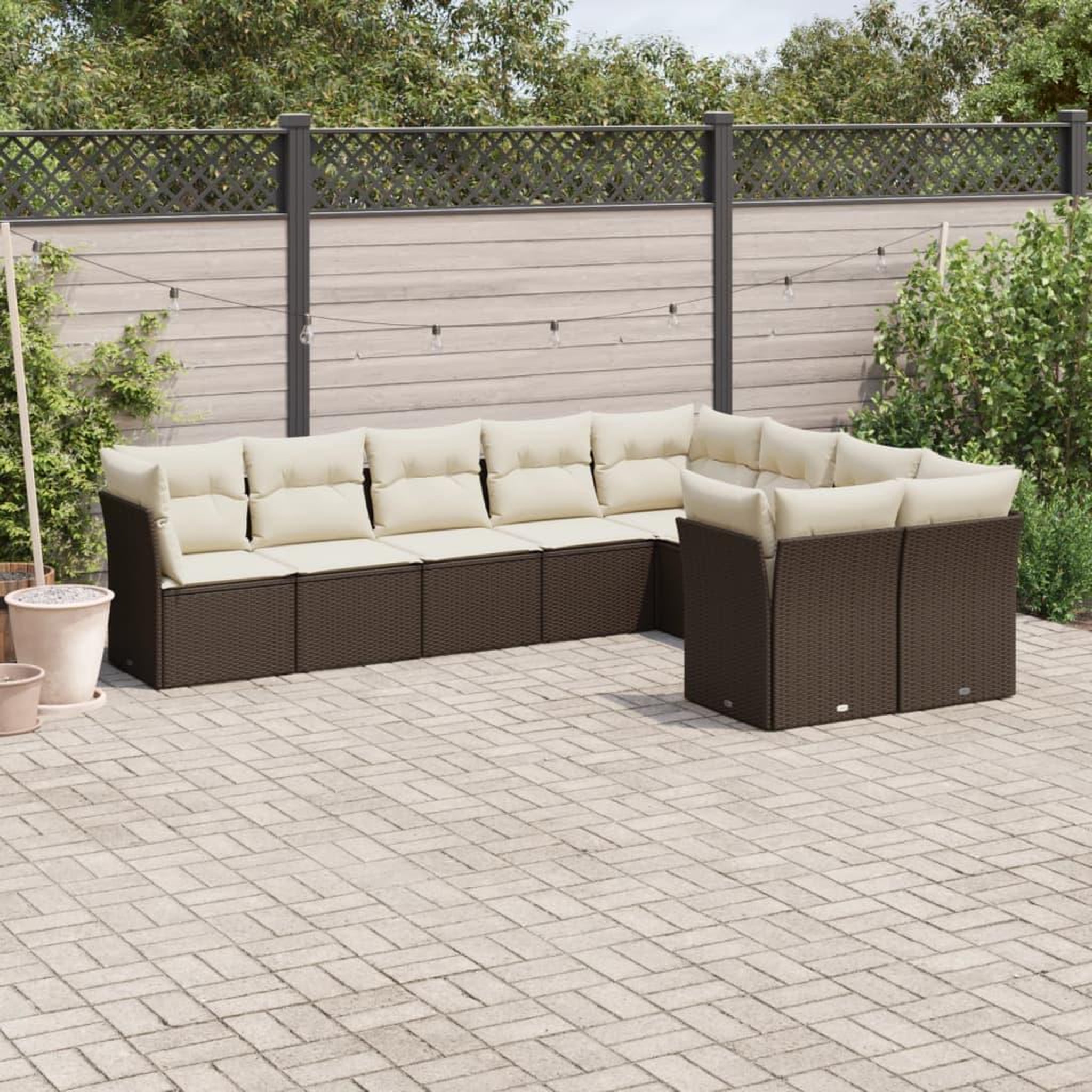 VIDAXL Salon de jardin avec coussins 9 pcs marron resine tressee