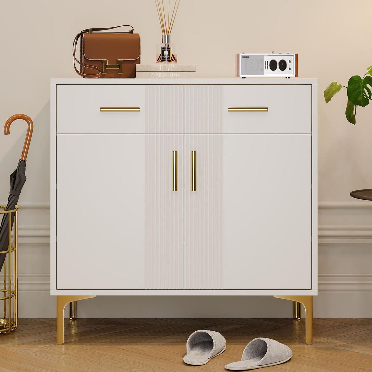 MERAX Buffet 2 porte(s) 2 tiroir(s) - 80 cm blanc panneaux de particules