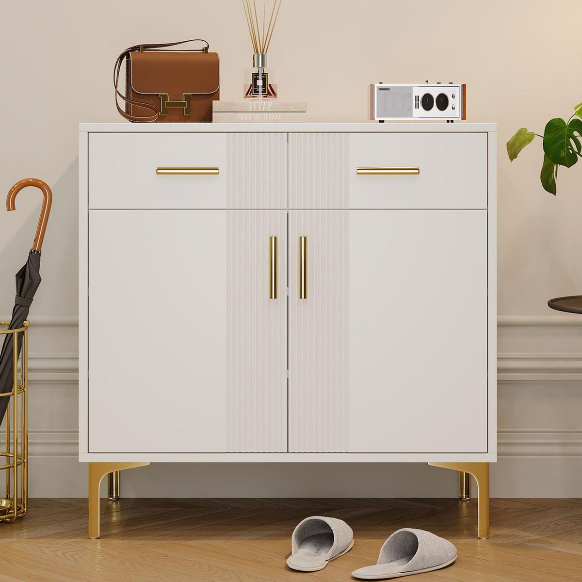 MERAX Buffet 2 porte(s) 2 tiroir(s) - 80 cm blanc panneaux de particules