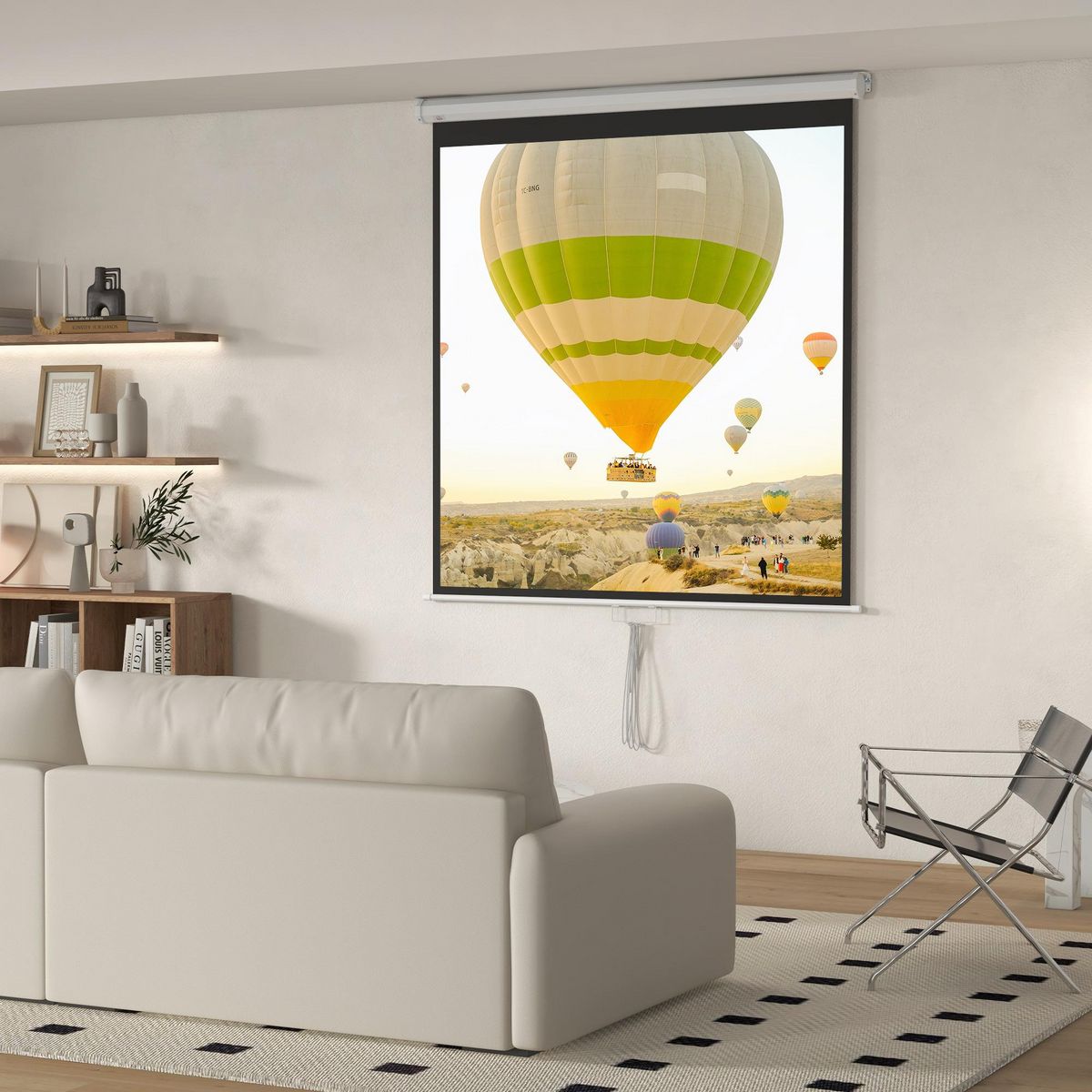 HOMCOM Écran de projection home-cinéma TV format 1:1 85 pouces 4K HD métal PVC blanc