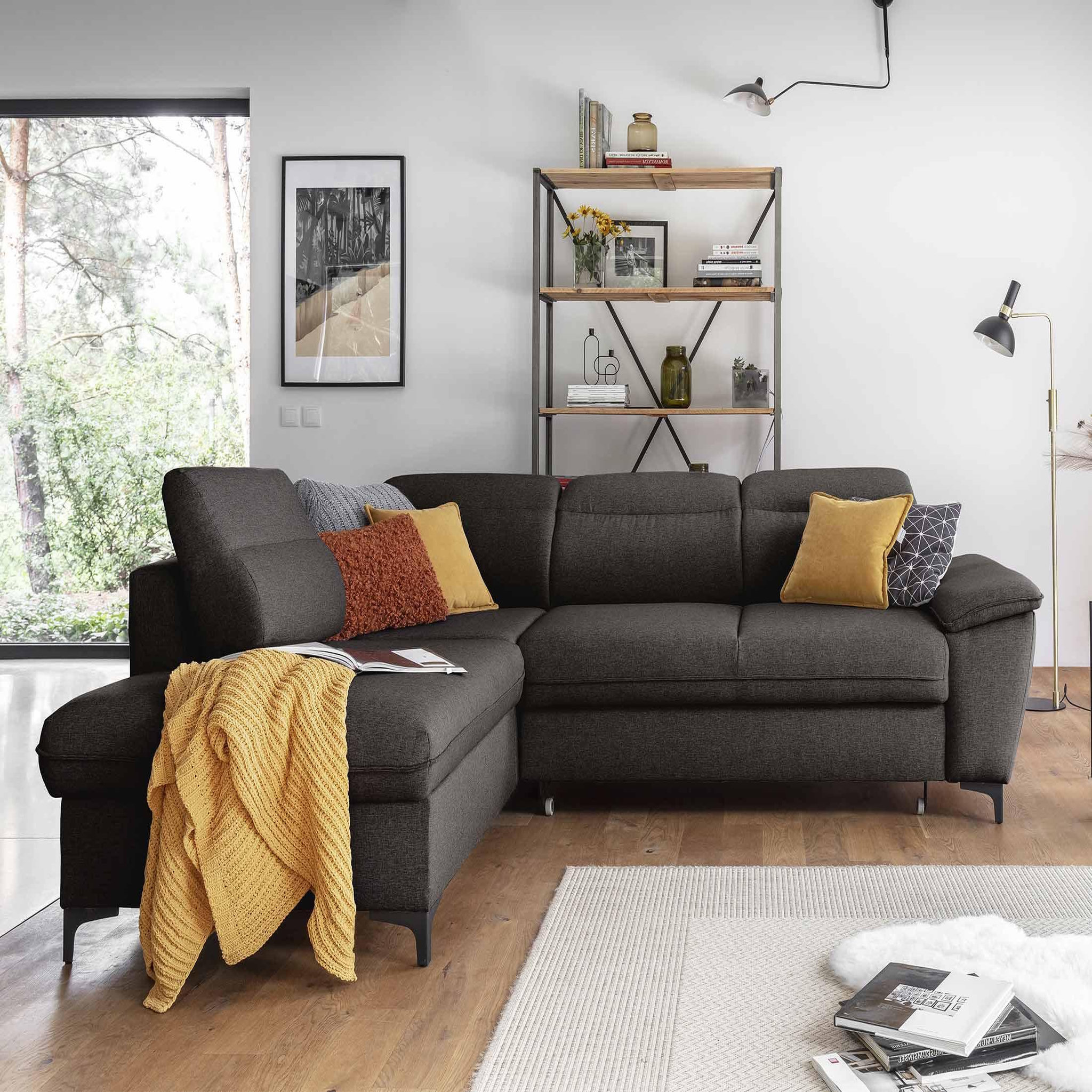 Voir la diapositive 5 : BEST MOBILIER Clever - canapé d'angle gauche - 5 places - convertible avec coffre et têtières - en tissu
