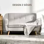 HOMCOM Ensemble salon 3 places 2 pièces design scandinave - canapé 2 places et fauteuil - pieds et structure bois - tissu aspect lin gris clair
