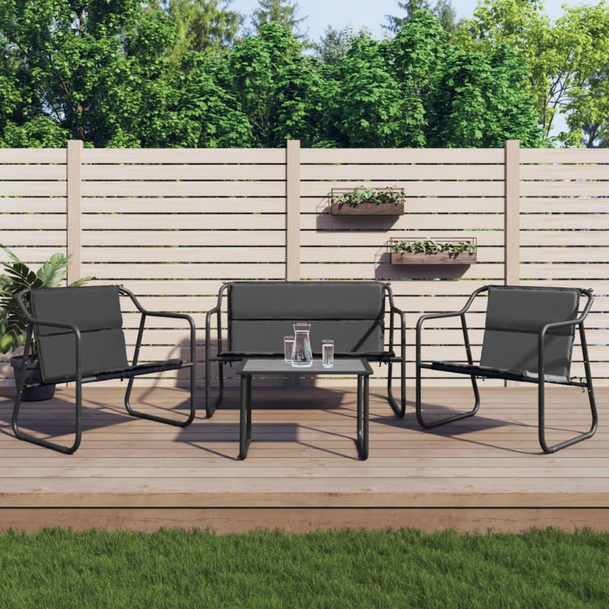 VIDAXL Salon de jardin avec coussins 4 pcs anthracite acier