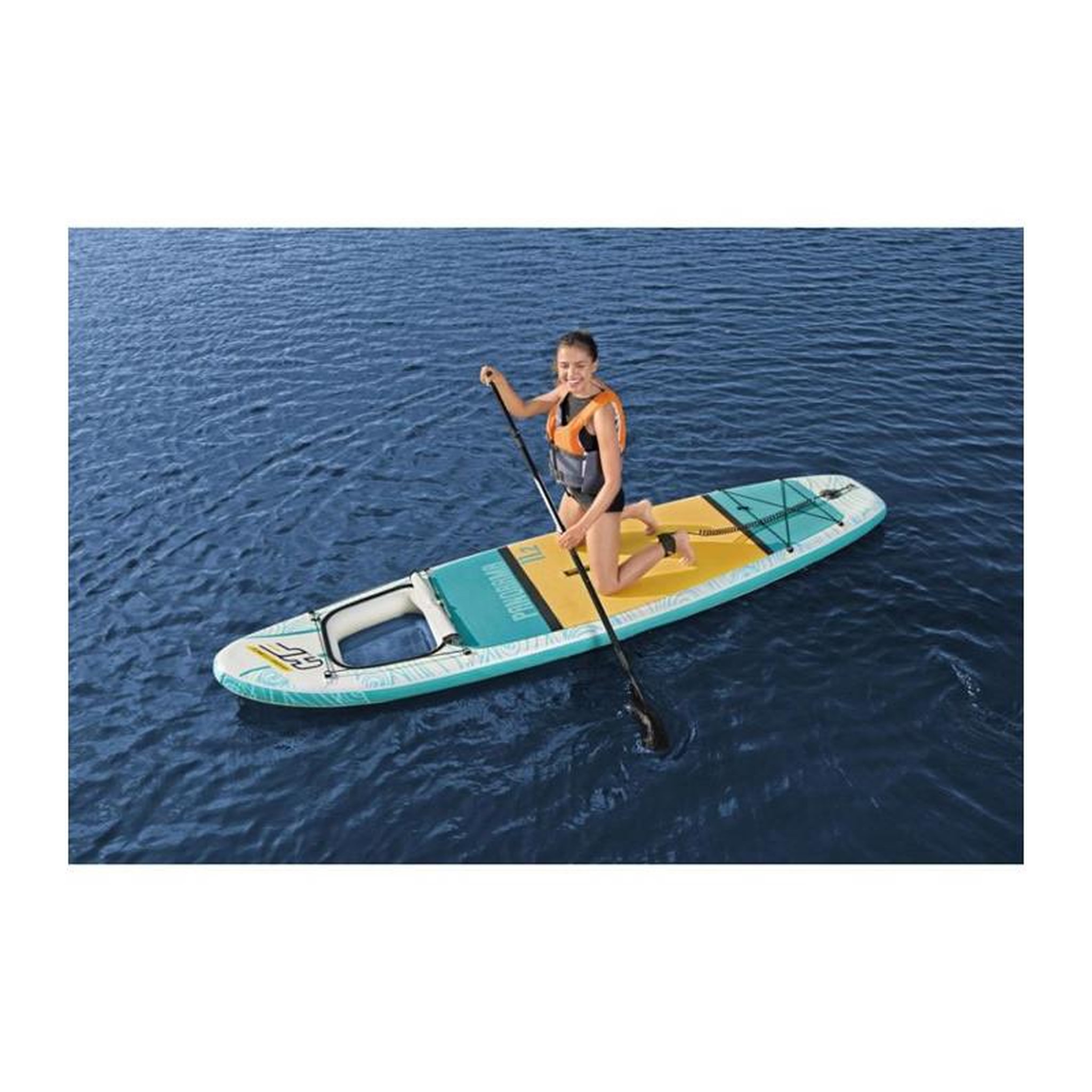 Voir la diapositive 2 : BESTWAY BESTWAY Paddle gonflable Panorama Hydro-force™, 340 x 89 x 15 cm, 150 kg max, fenetre transparent, pompe, leash