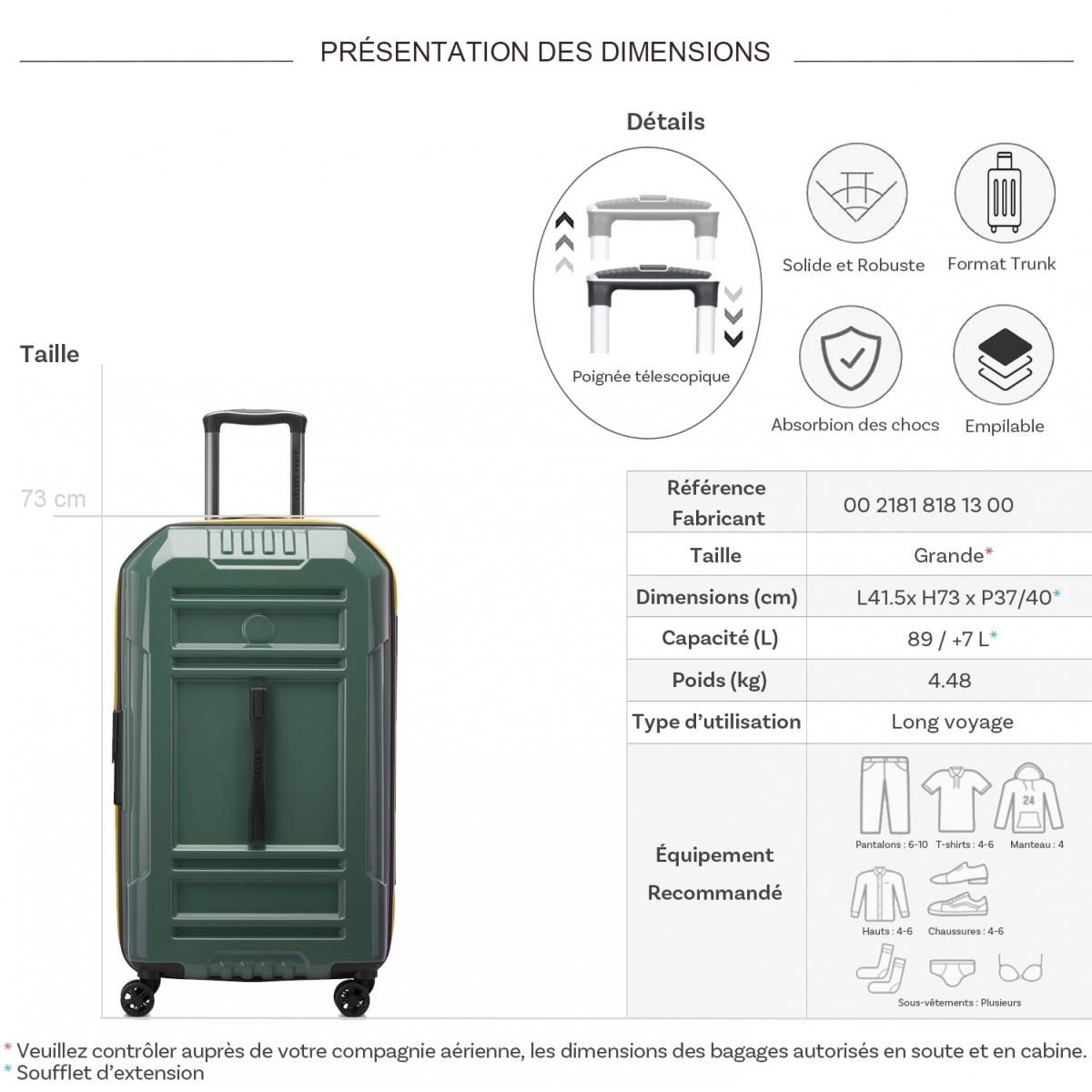 Delsey Grande valise rigide Trunk Rempart TSA polycarbonate 73cm