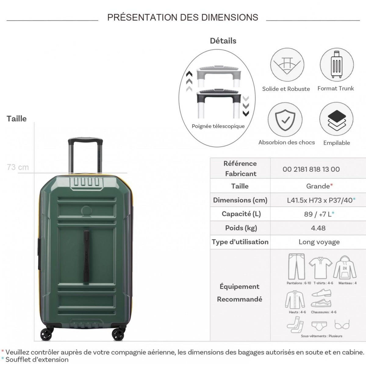Delsey Grande valise rigide Trunk Rempart TSA polycarbonate 73cm