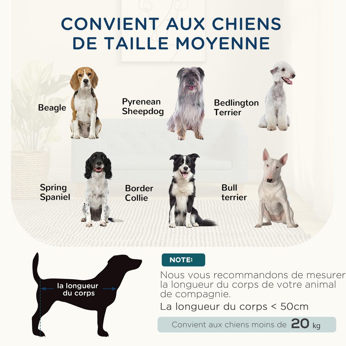 PAWHUT Canapé chien lit pour chien style Chesterfield dossier capitonné coussin moelleux pieds bois polyester gris