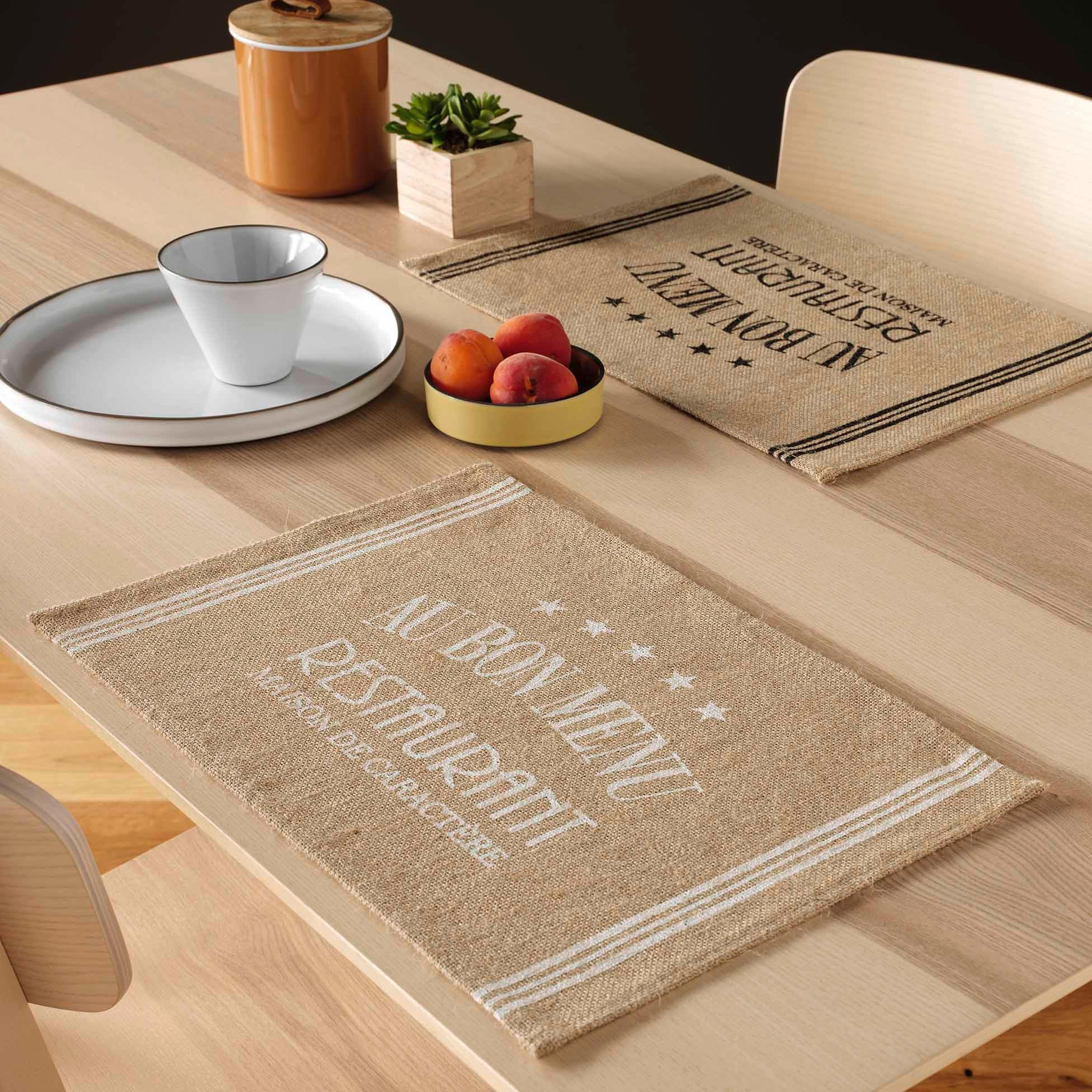Voir la diapositive 3 : Eden Set de table en jute au bon menu