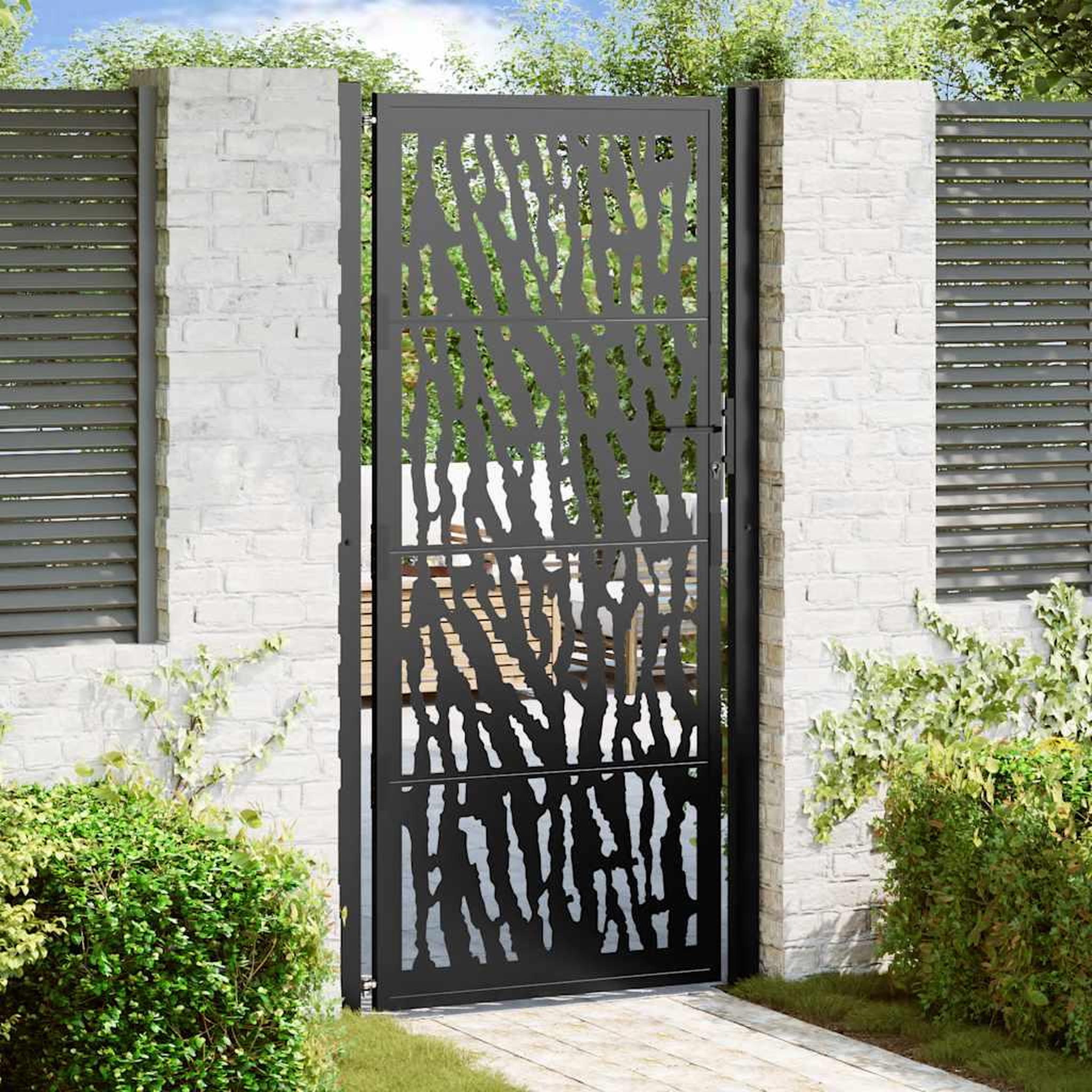 VIDAXL Portail de jardin noir 105x205 cm acier conception de traces