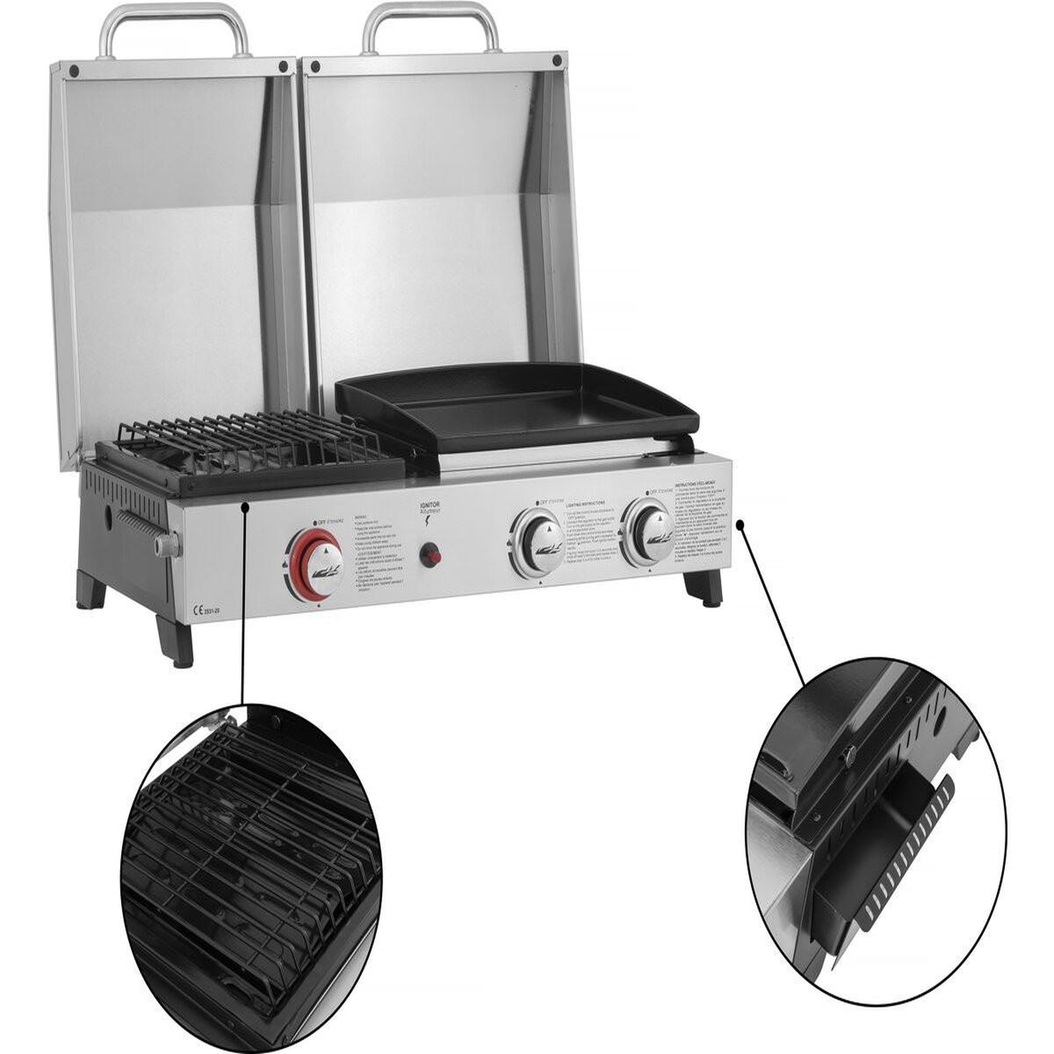 Voir la diapositive 3 : Habitat et Jardin Plancha barbecue à gaz avec grille et plancha  flamo  - 3 bruleurs - gris
