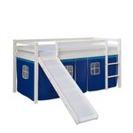 HomeStyle4U Lit mi-hauteur avec rideaux et toboggan bleu