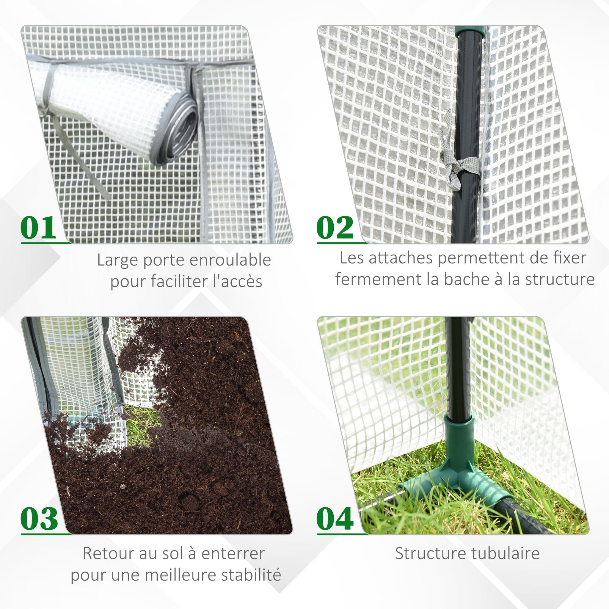 Voir la diapositive 6 : OUTSUNNY Serre de jardin serre à tomates porte zippée déroulante - 1x0,5x1,5m - acier pvc blanc transparent