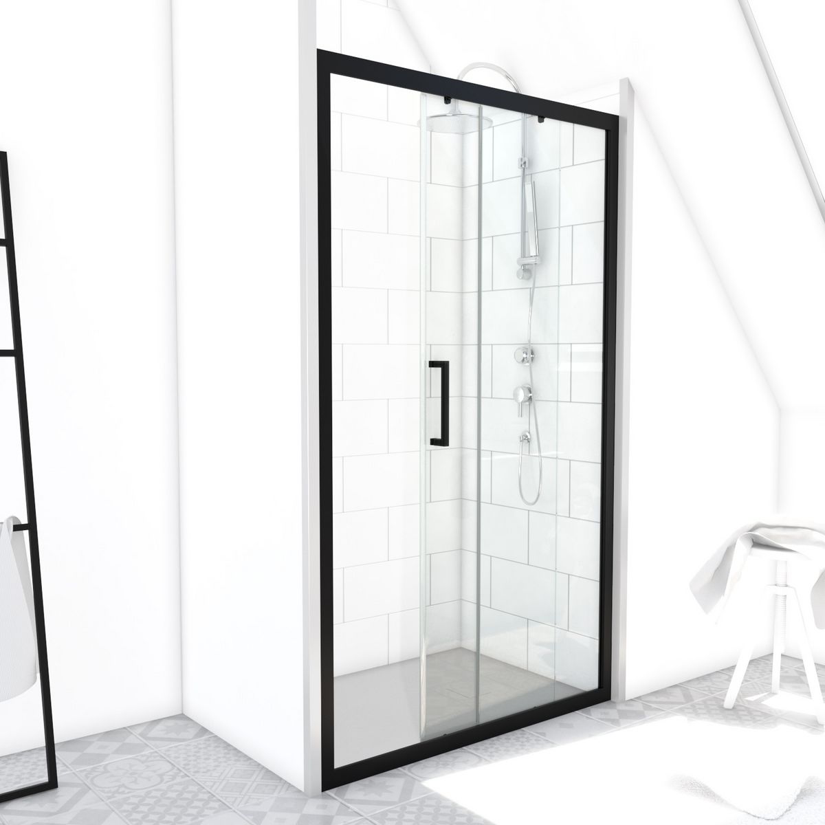 Aurlane Porte de douche coulissante noire 140x200 cm - FACTORY