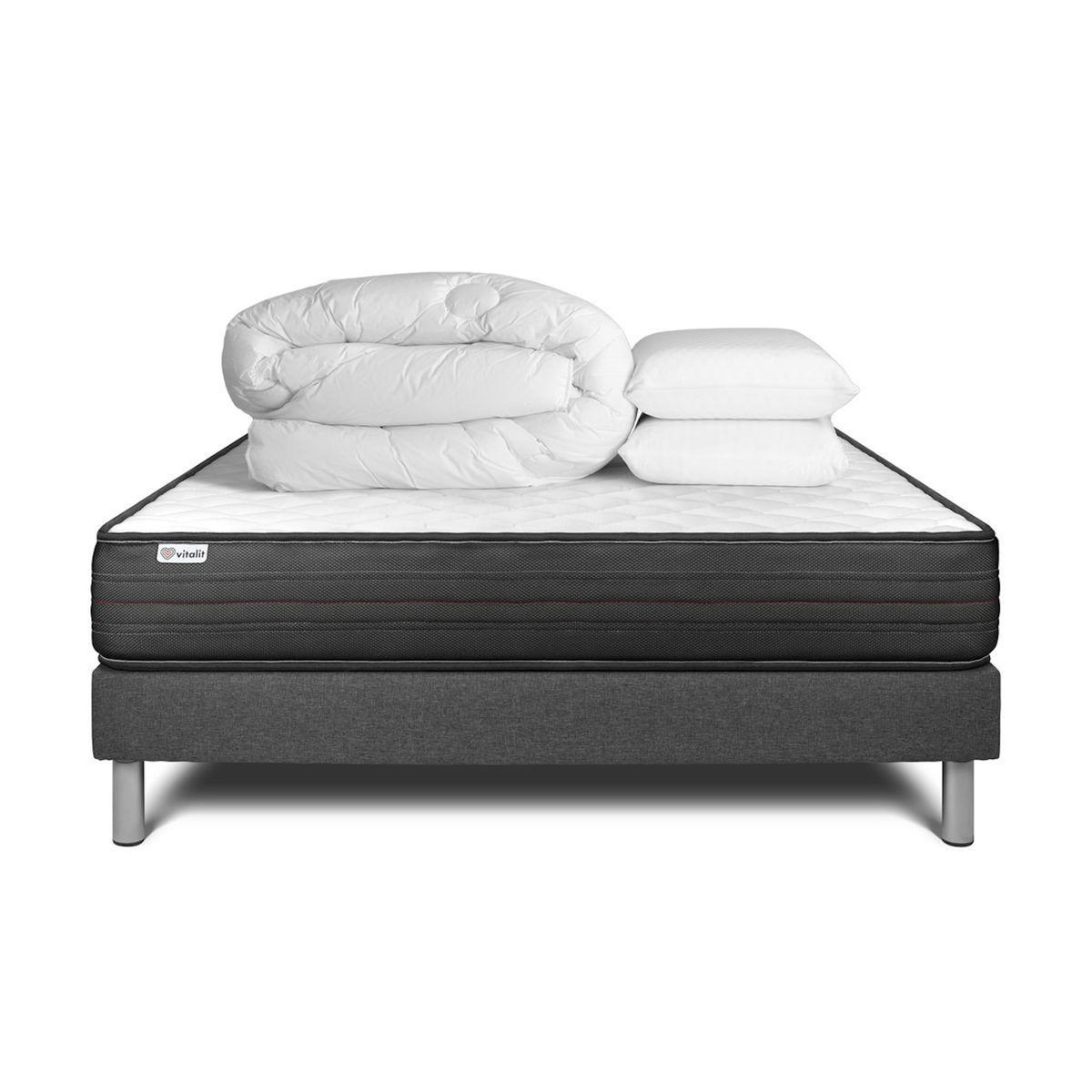 VITALIT Pack prêt à dormir VITALPOWER 140 x 190 cm sommier Kit gris