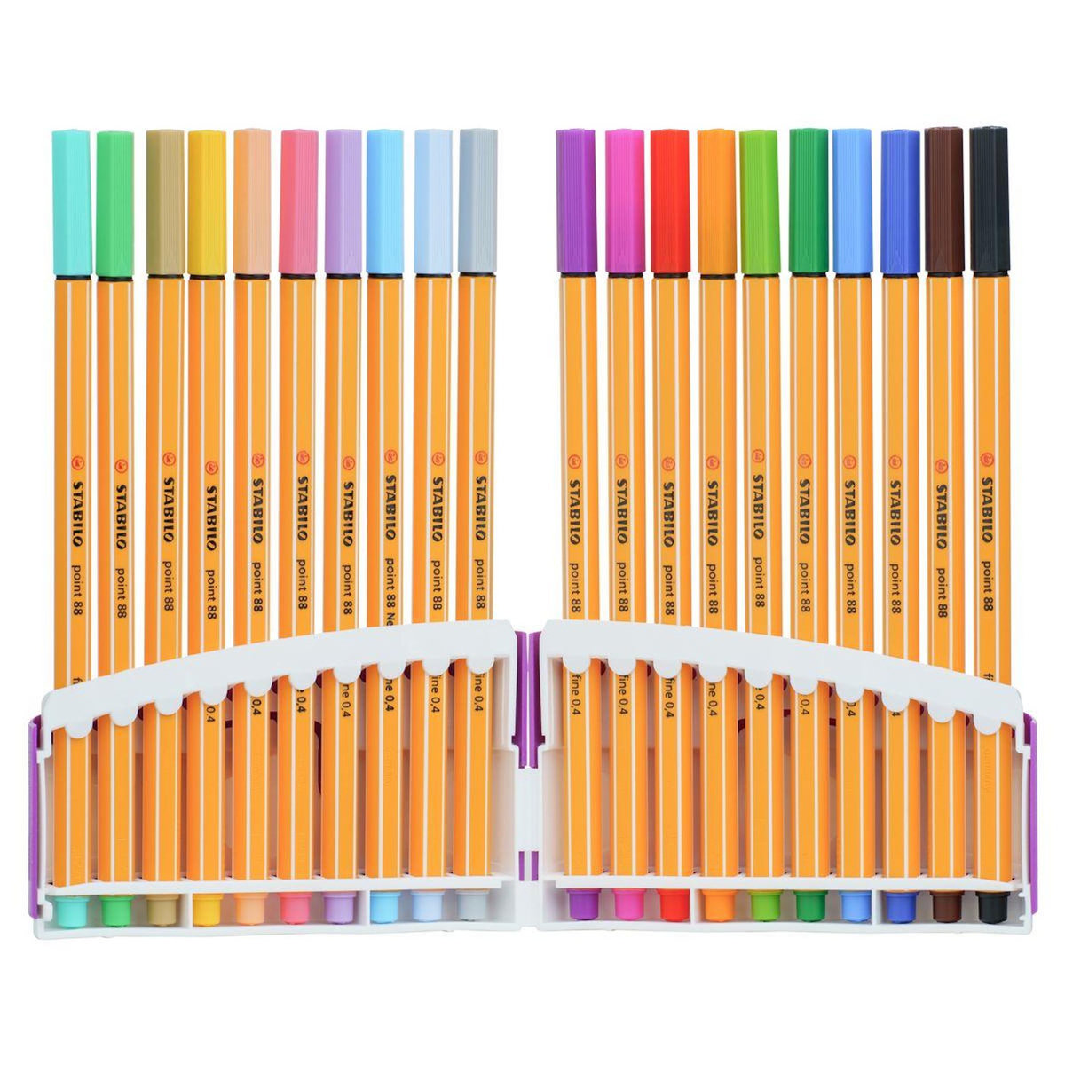 STABILO Lot de 20 stylos feutres pointe fine 0.4mm 10 éclatantes + 10 pastels Point 88 