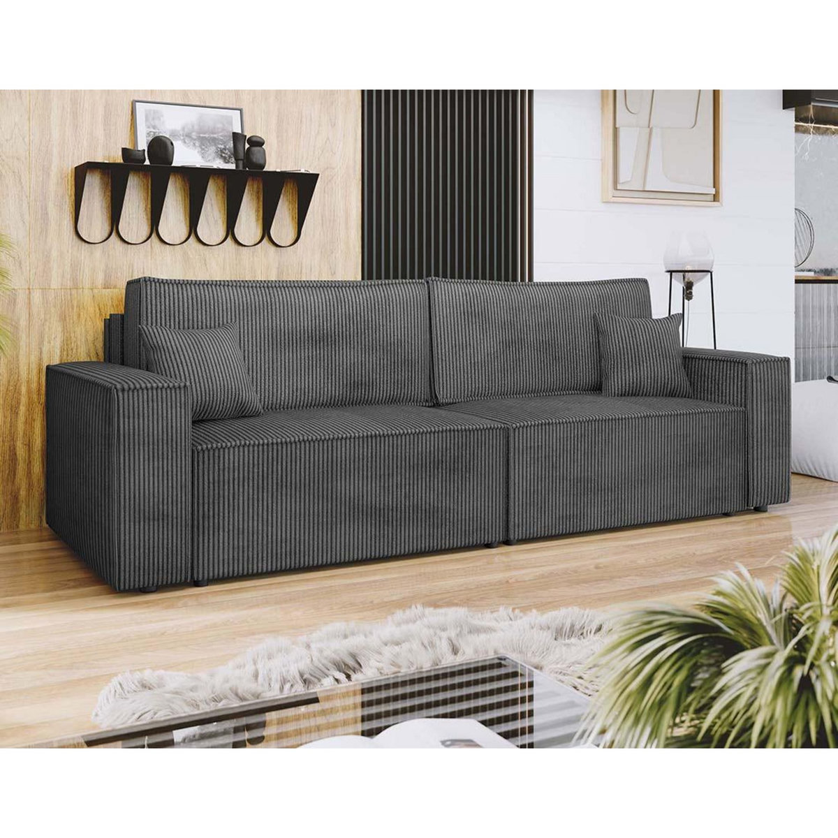 BEST MOBILIER Cezanne - canapé droit 3 places convertible avec coffre en velours côtelé