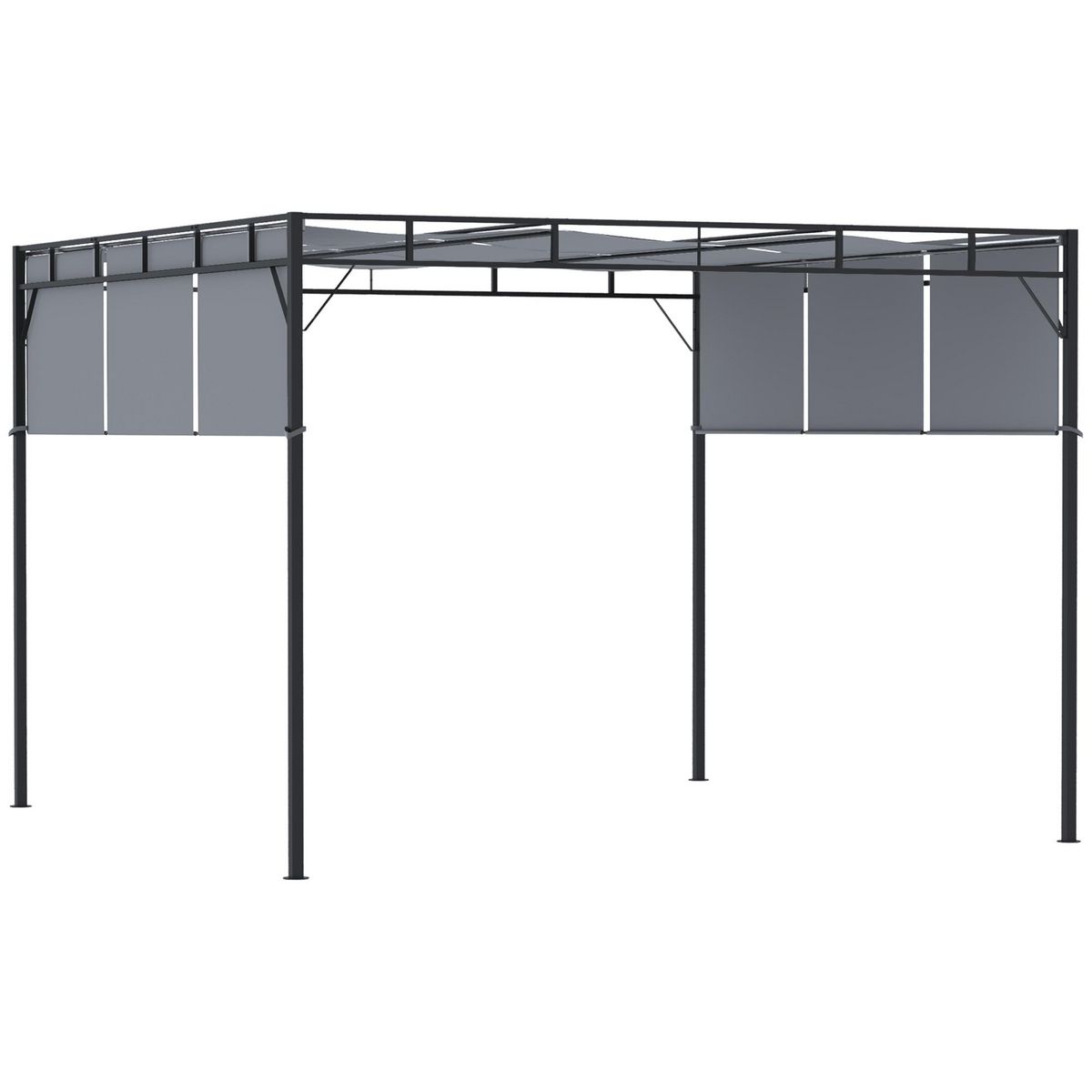 OUTSUNNY Pergola rétractable dim. 3L x 3l x 2,2H m structure acier époxy anticorrosion noir triple toile polyester haute densité gris