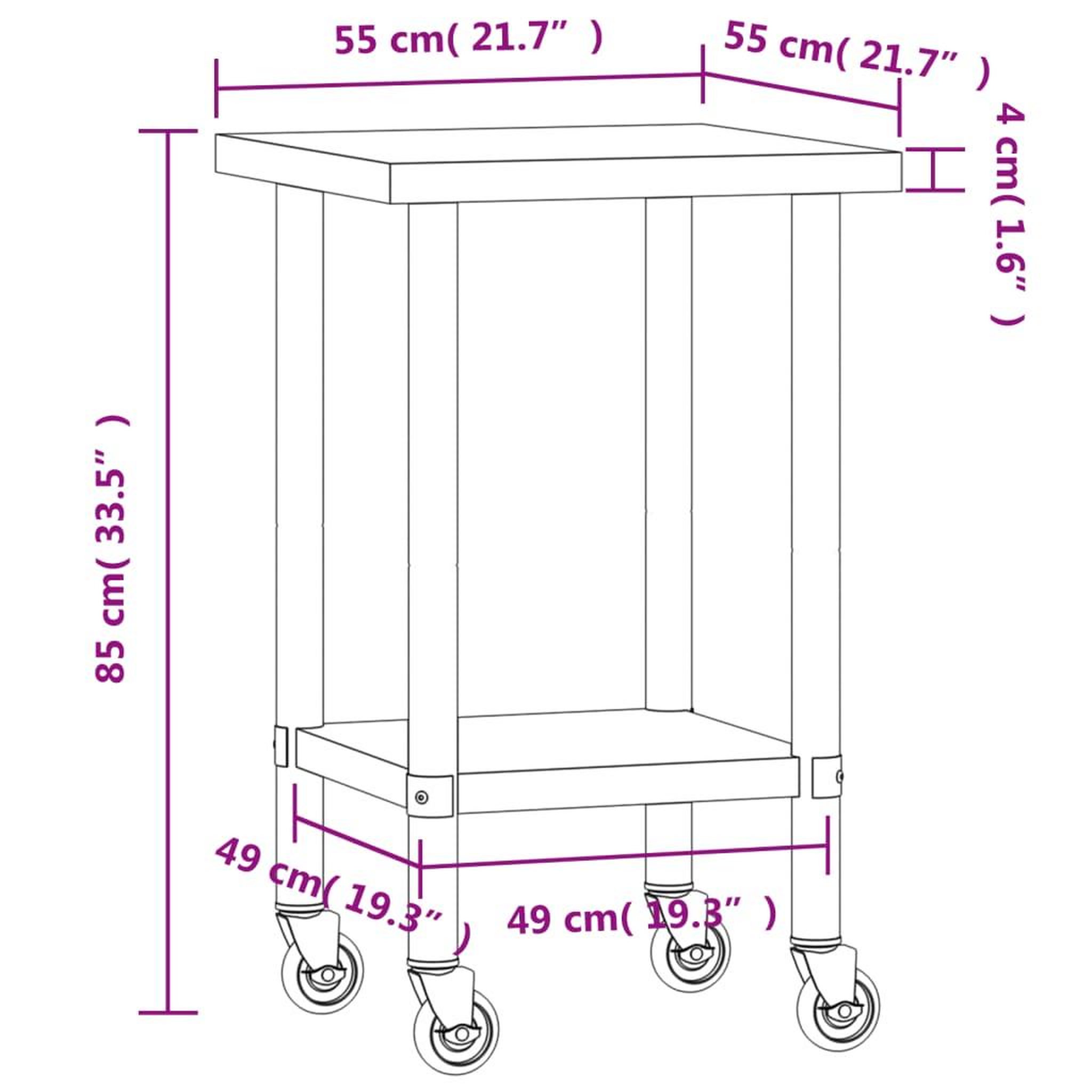 Voir la diapositive 6 : VIDAXL Table de travail de cuisine avec roues 55x55x85 cm inox