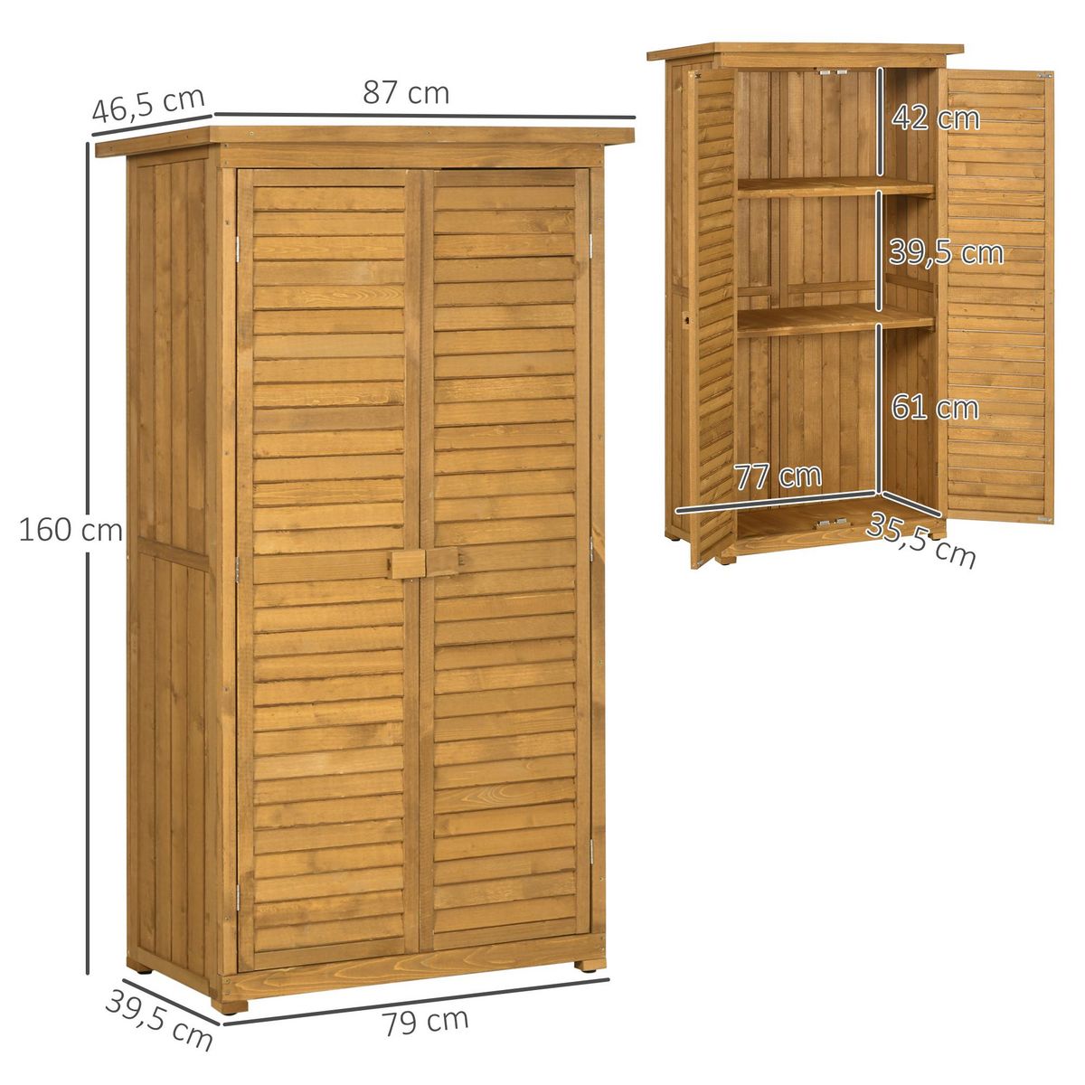 OUTSUNNY Armoire de jardin abri jardin remise pour outils sur pied 2 étagères portes persiennes toit bitumé étanche bois sapin pré-huilé