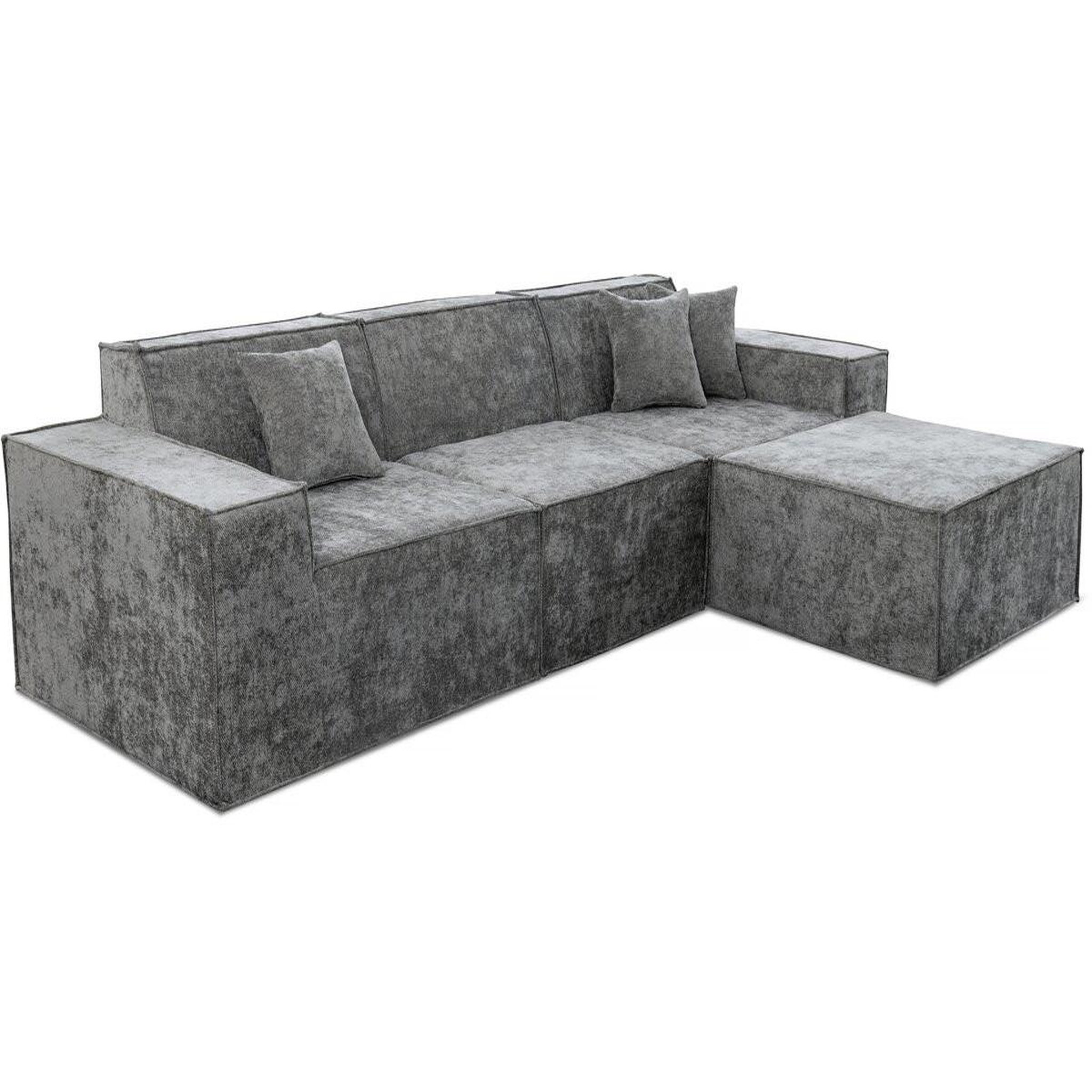 Voir la diapositive 4 : Habitat et Jardin Canapé droit modulable avec ottoman en tissu texturé  lusso  - 4 places - gris