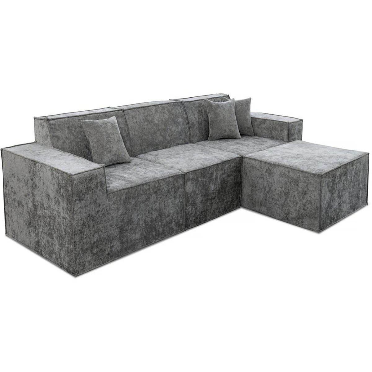 Habitat et Jardin Canapé droit modulable avec ottoman en tissu texturé  Lusso  - 4 places - Gris
