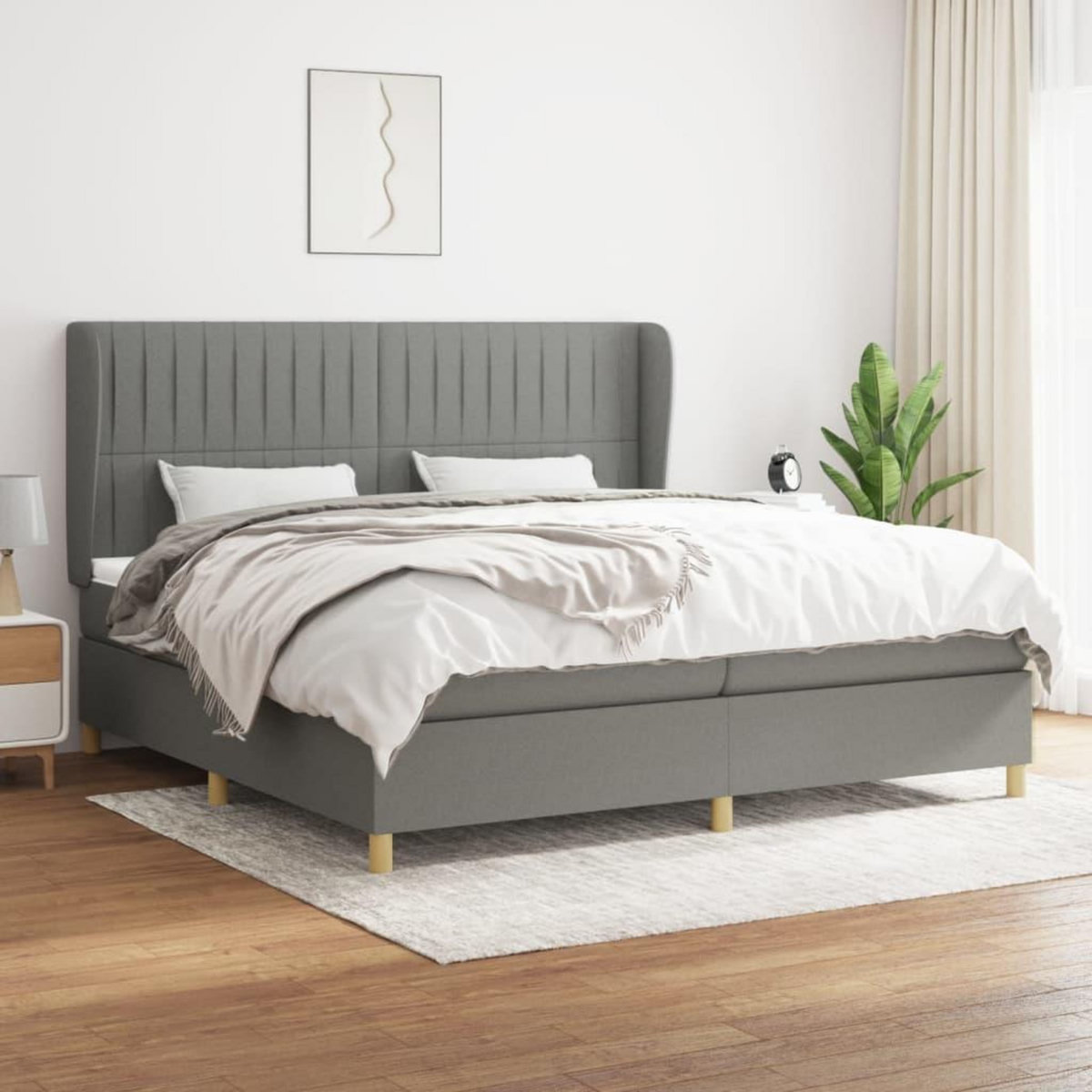 VIDAXL Sommier a lattes de lit avec matelas Gris fonce 200x200cm Tissu