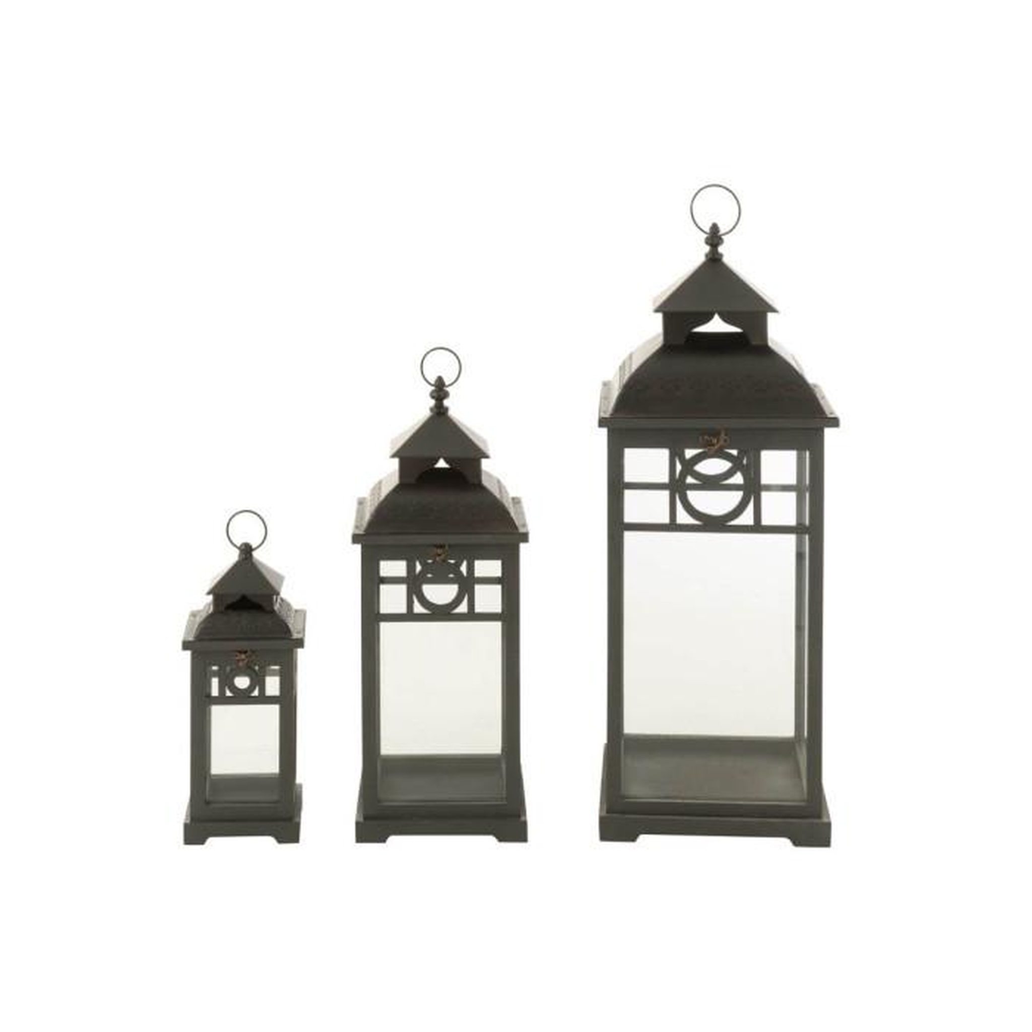 Voir la diapositive 3 : Paris Prix Lot de 3 Lanternes en Bois  Ibiza  78cm Noir