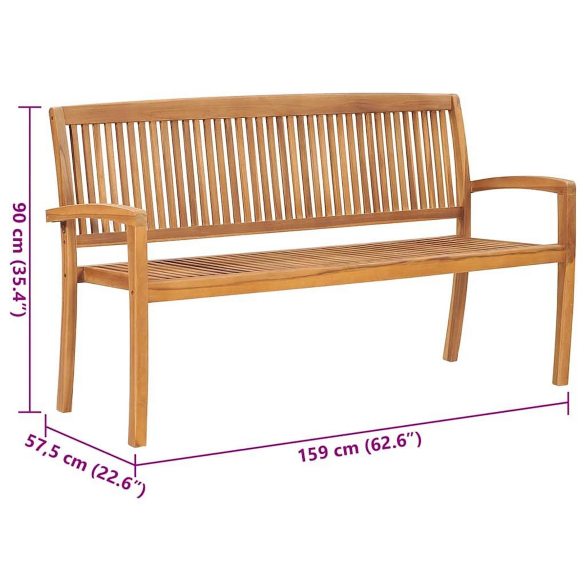 VIDAXL Banc de jardin empilable et coussin 159 cm Bois de teck massif