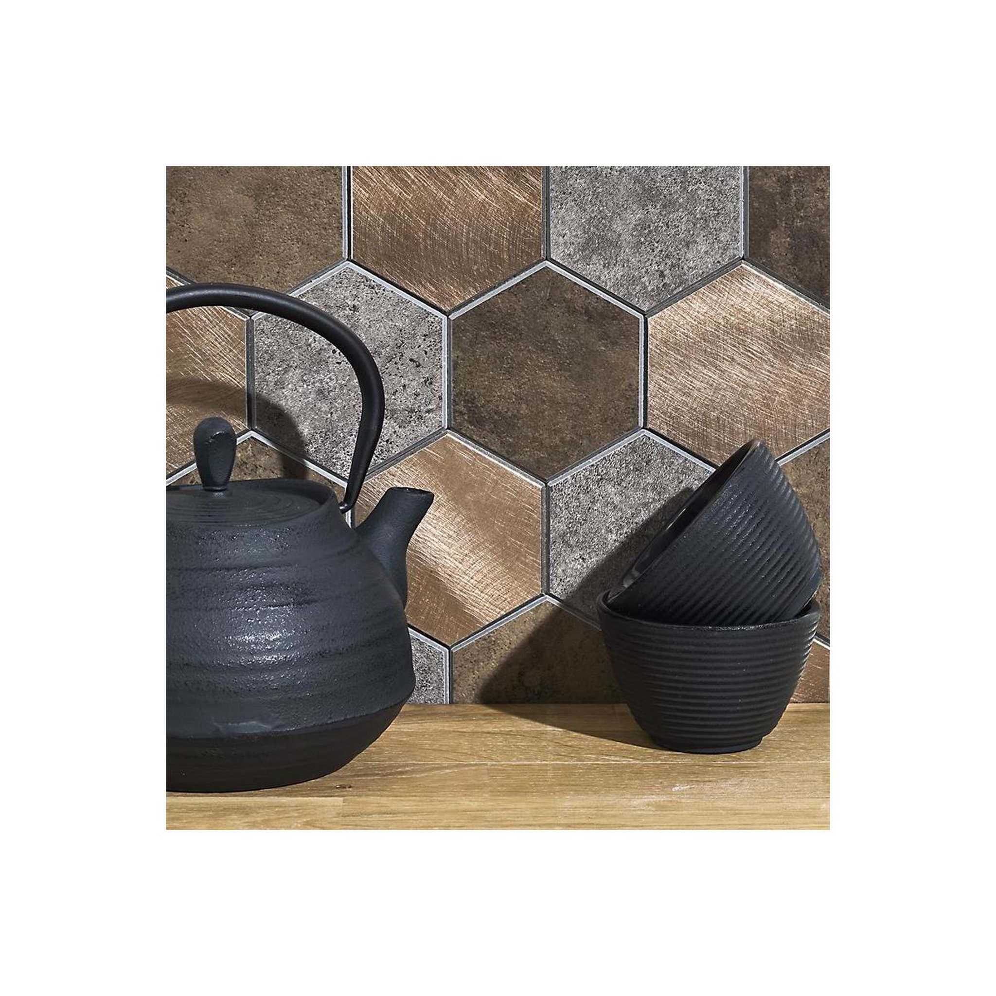 Voir la diapositive 2 : Je cherche une idee Crédence adhésive  hexagone  33cm marron & or