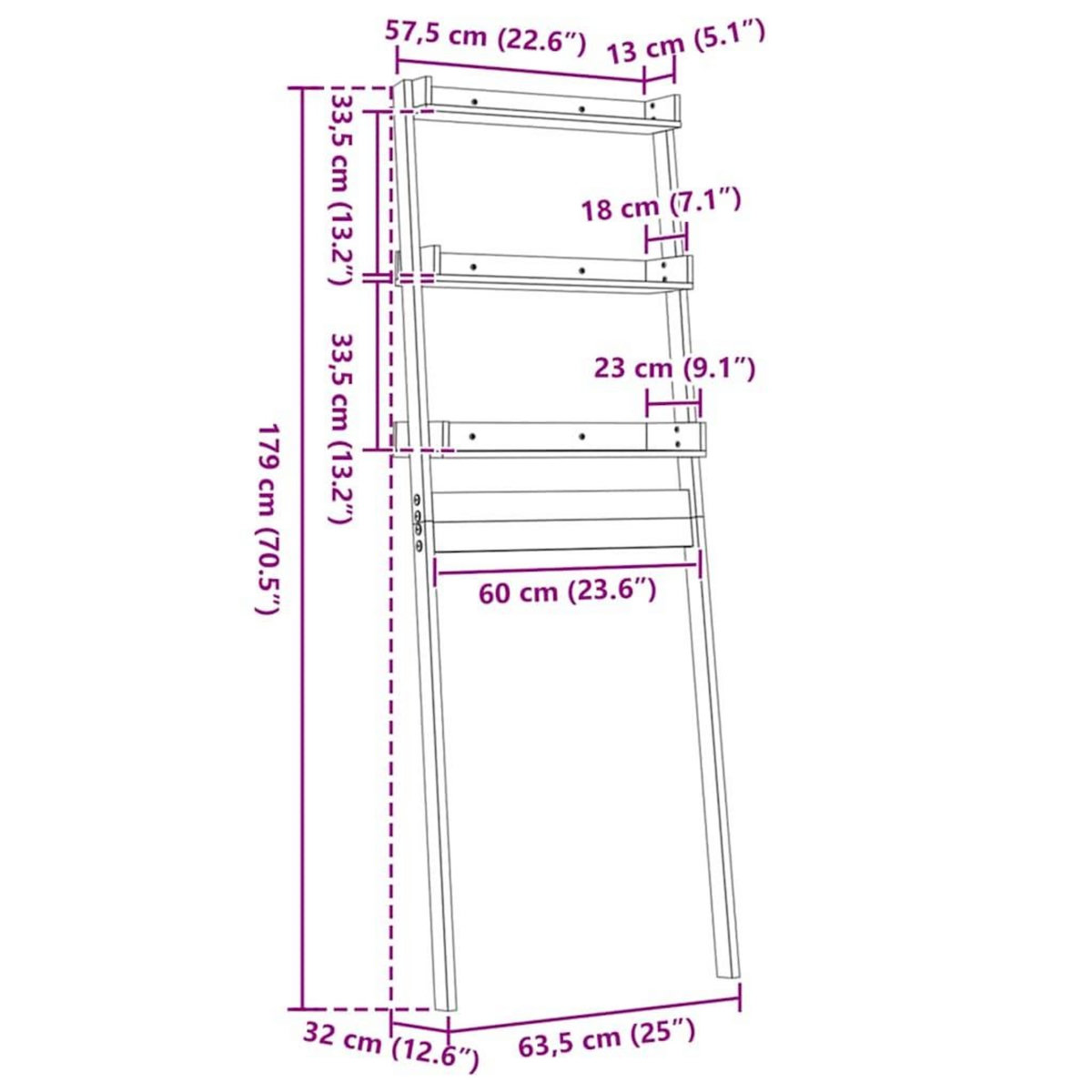 VIDAXL Etagere de toilette Gris 63,5x32x179 cm Bois de pin massif