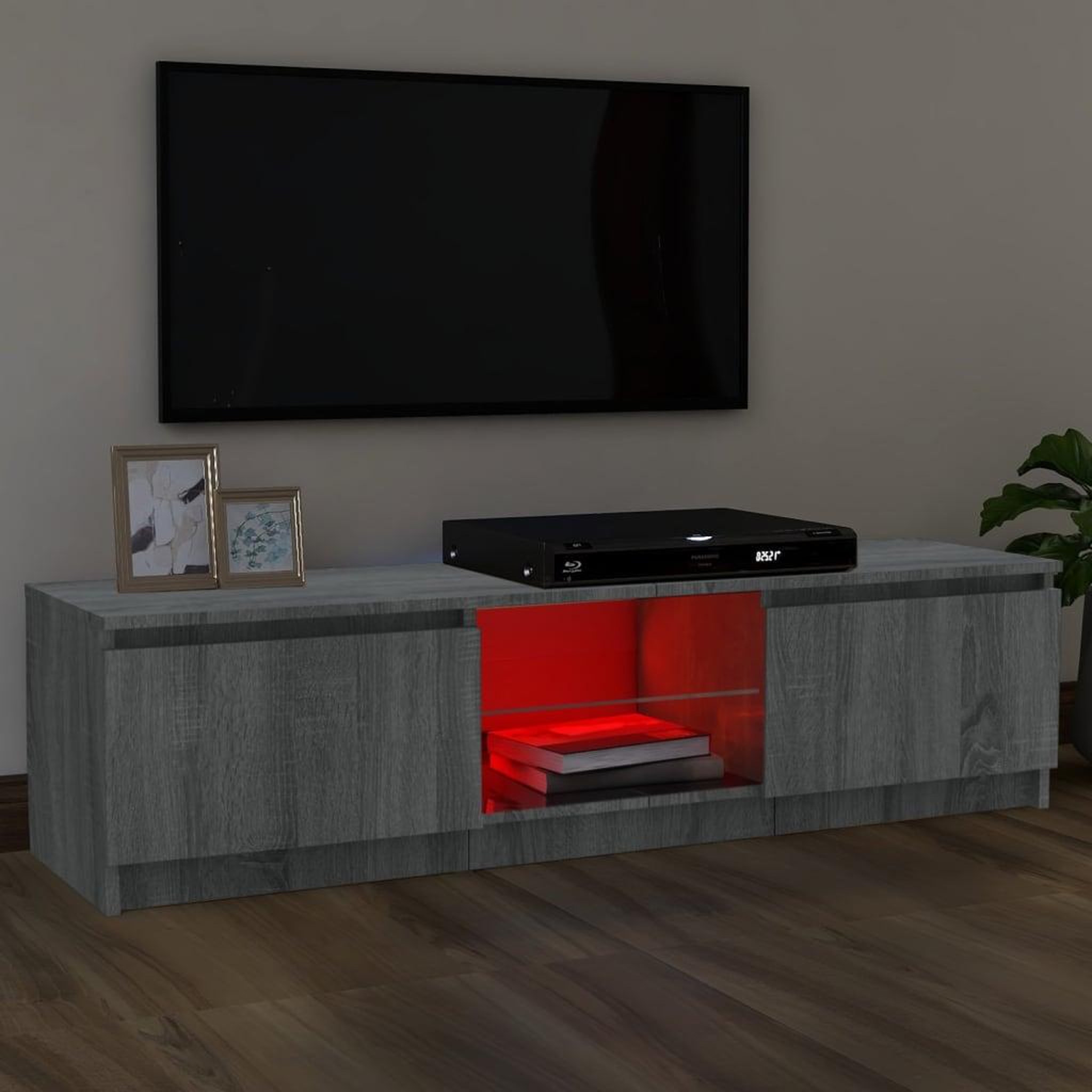 Voir la diapositive 3 : VIDAXL Meuble TV avec lumieres LED sonoma gris 120x30x35,5 cm