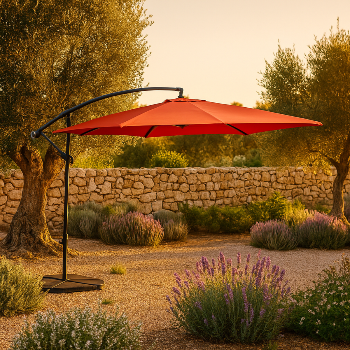 CONCEPT USINE Solenzara Néon terracotta : parasol LED déporté 3x3m SOLENZARA