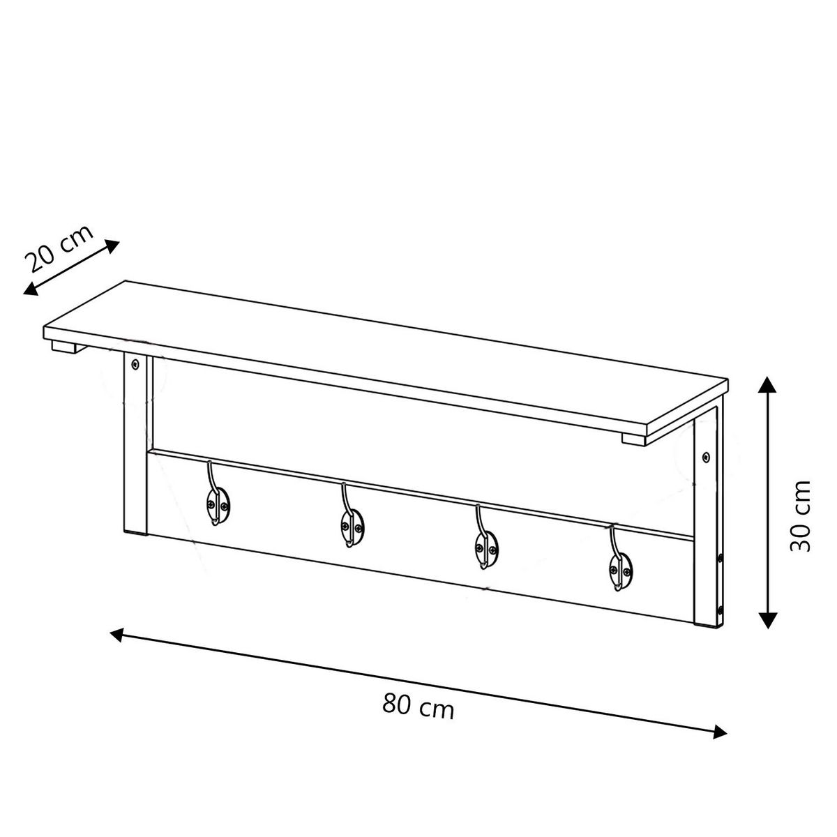 VS VENTA-STOCK Portemanteau Arlet mural 4 cintres et 1 étagère, couleur chêne/noir