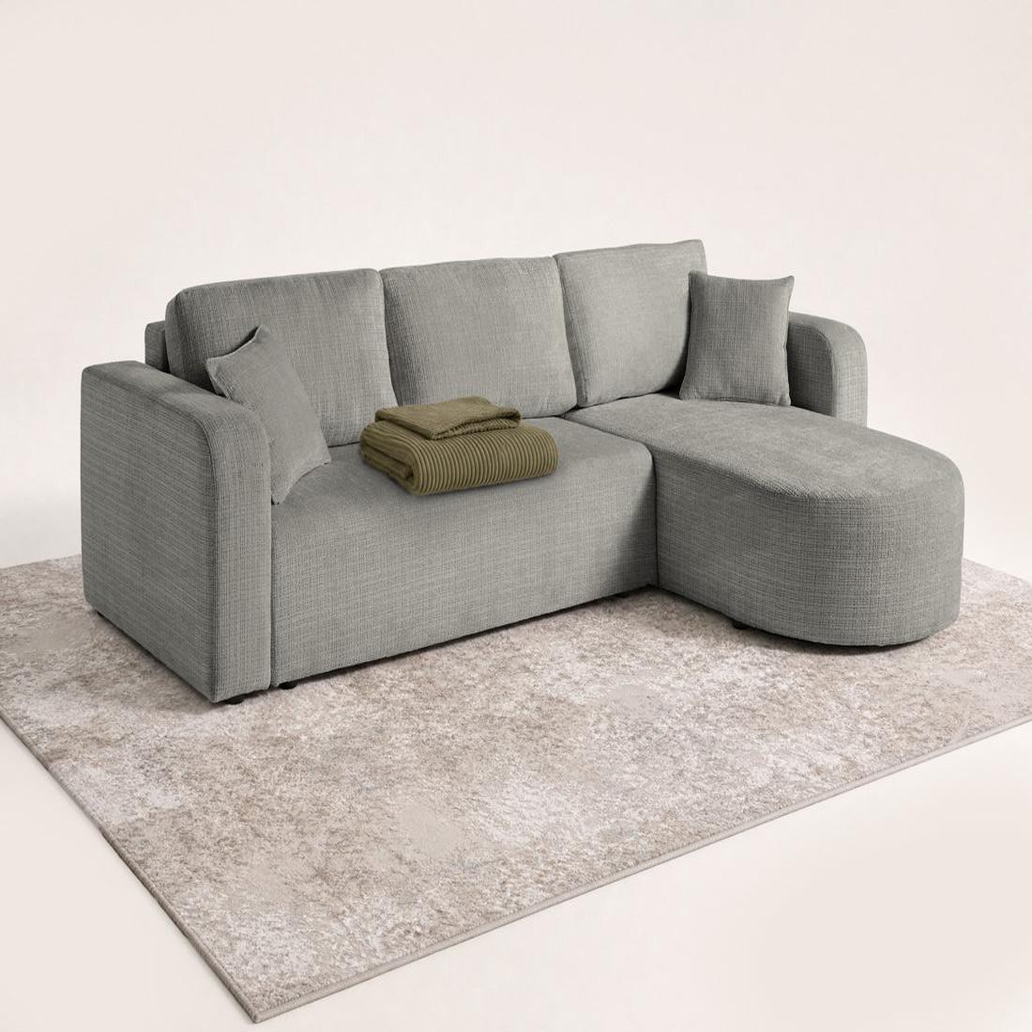 Voir la diapositive 4 : BEST MOBILIER Miro - canapé d'angle réversible - 4 places - convertible avec coffre - en velours texturé