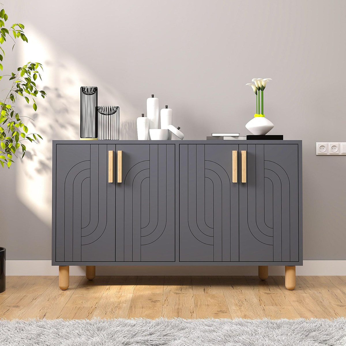 Habitat et Jardin Buffet en bois  Rodney  - 120 x 30 x 74 cm - Gris anthracite