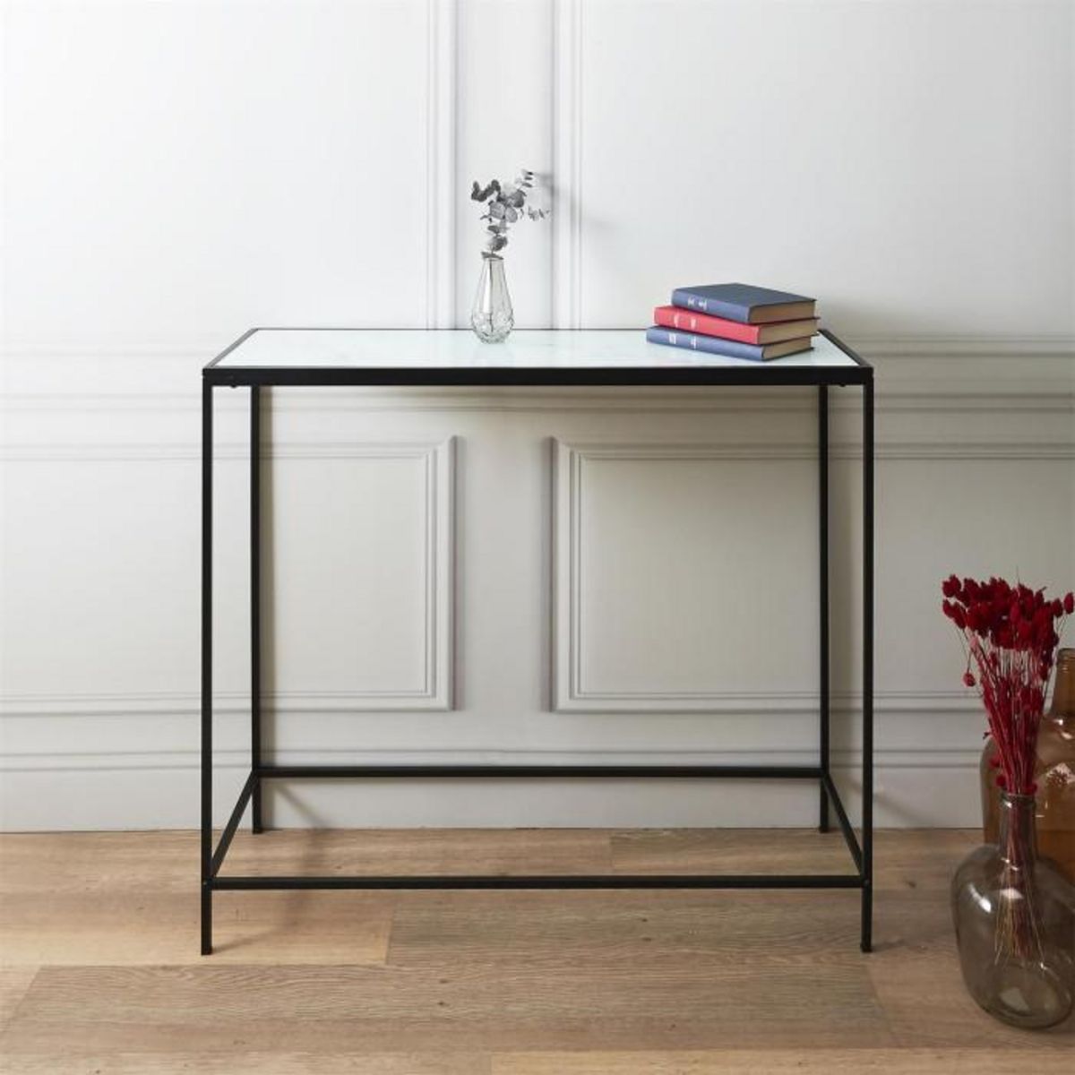 Paris Prix Console Design en Verre  Felicity  100cm Noir & Blanc