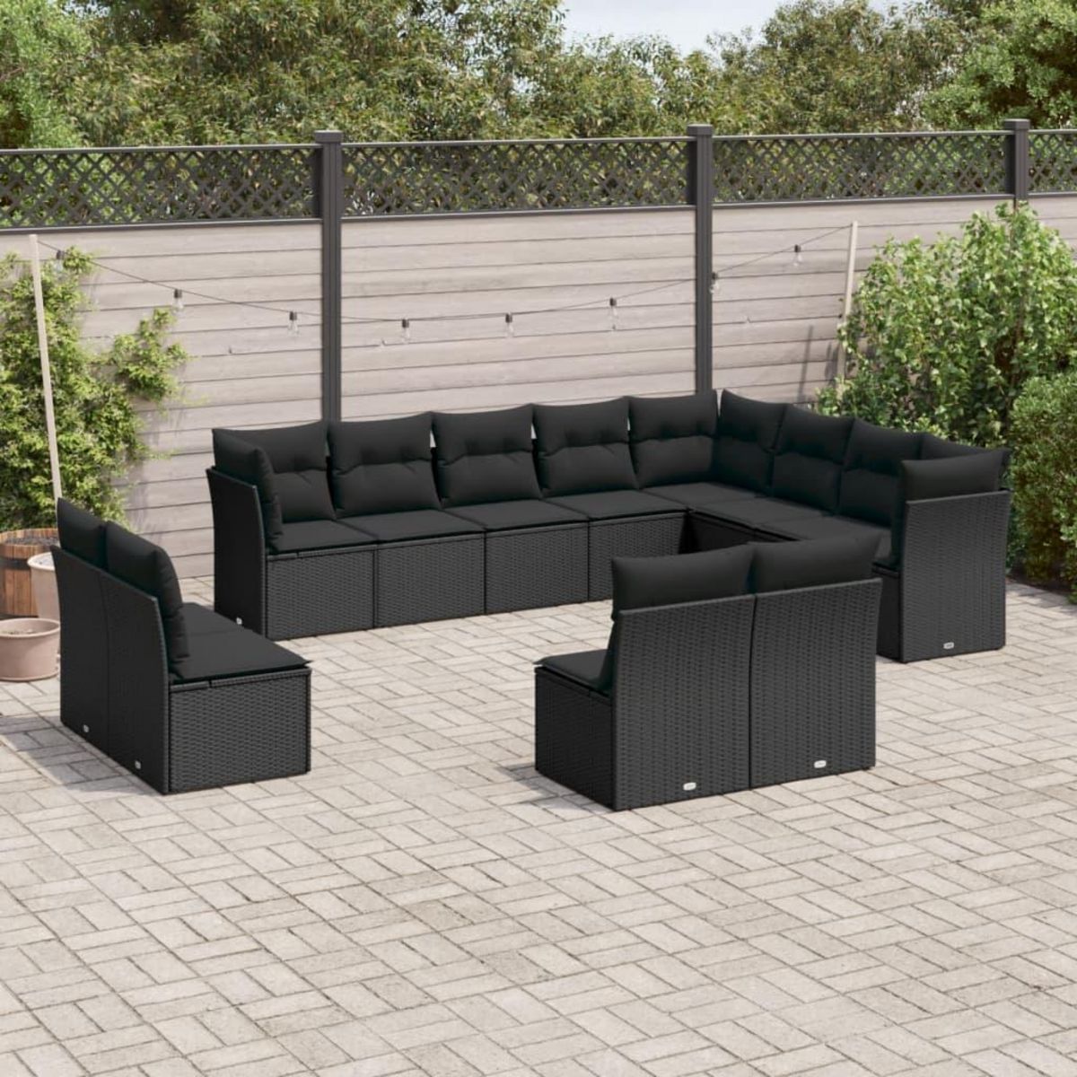 VIDAXL Salon de jardin 12 pcs avec coussins noir resine tressee