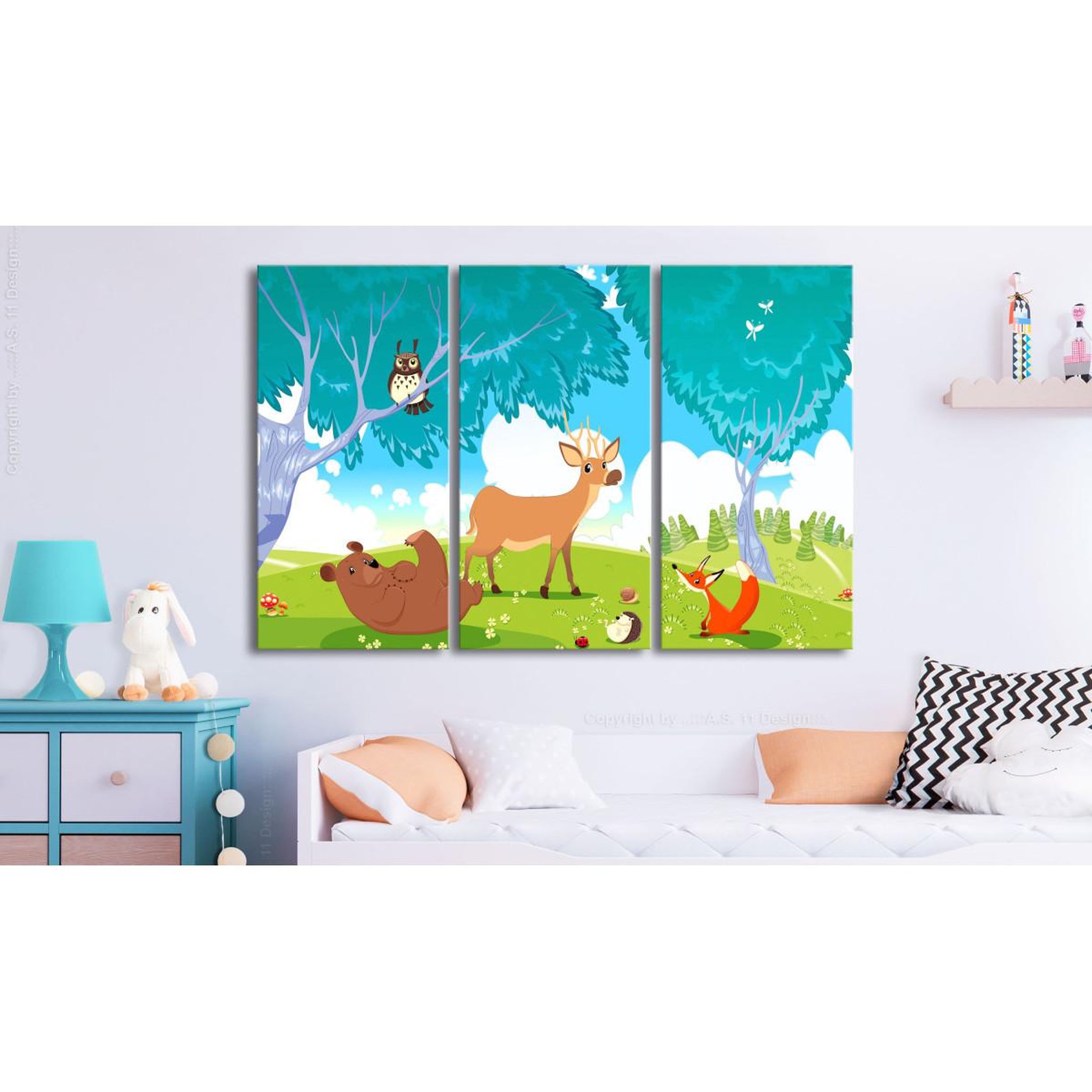 Voir la diapositive 2 : Paris Prix Tableau Imprimé 3 Panneaux  Friendly Animals