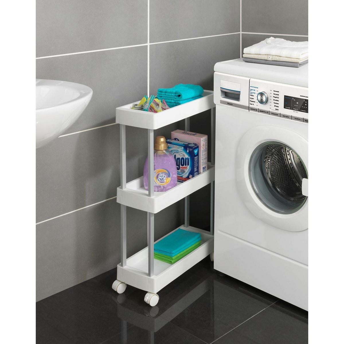 Wenko Desserte 4 roulettes avec 3 étages de rangement en polypropylène - Blanc