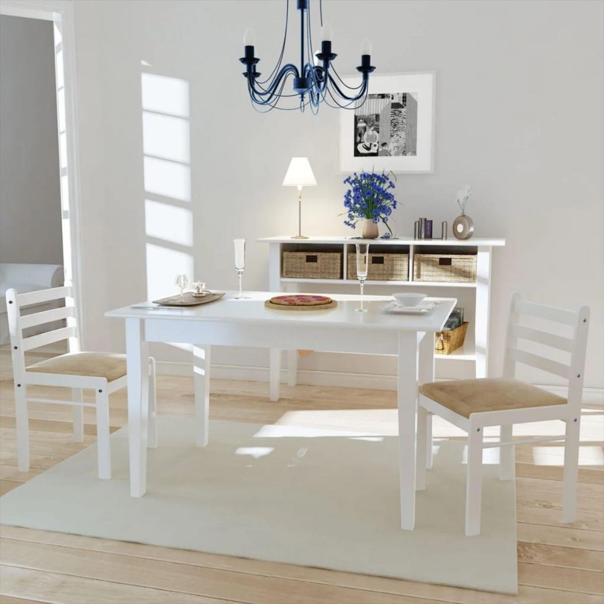 VIDAXL Chaises a manger lot de 2 blanc hevea solide et velours